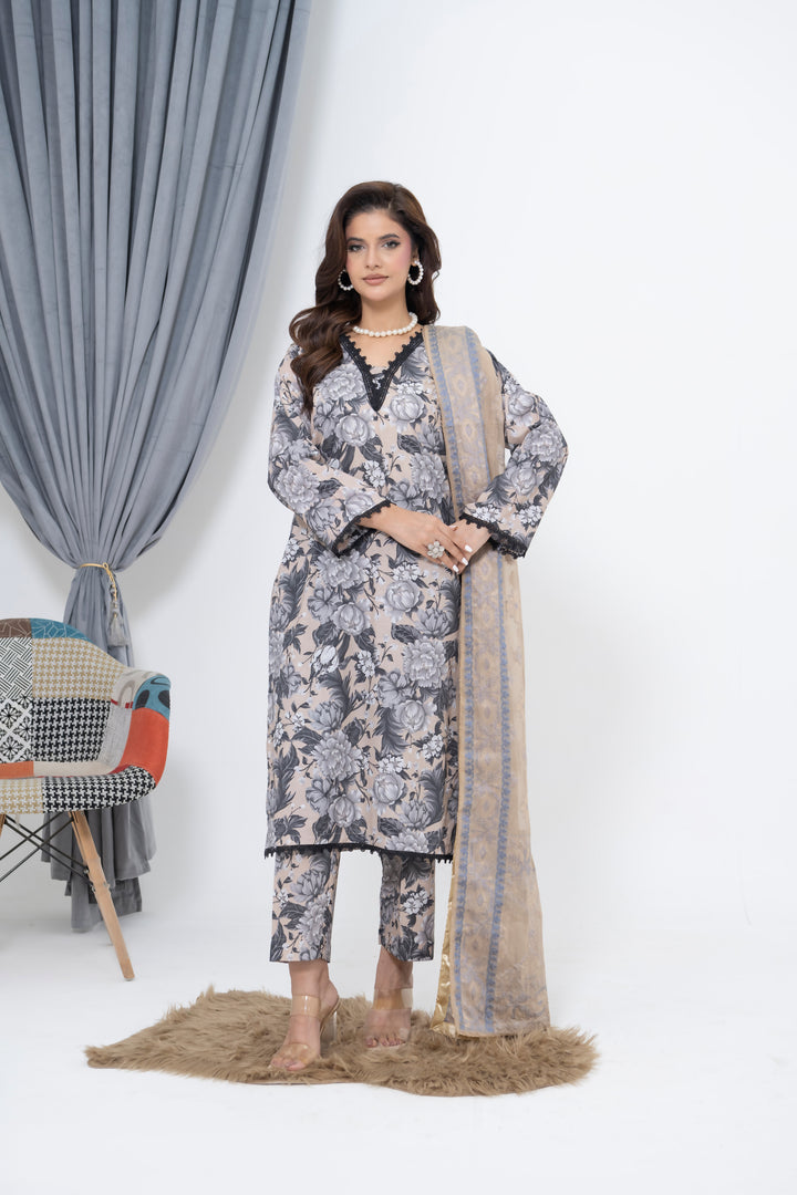 S-503 3PCS Lawn Printed Dress With Jacquard Dupatta