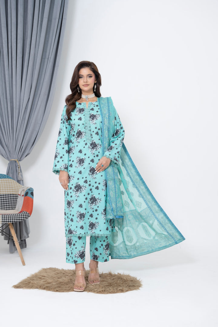 S-504 3PCS Lawn Printed Dress With Jacquard Dupatta