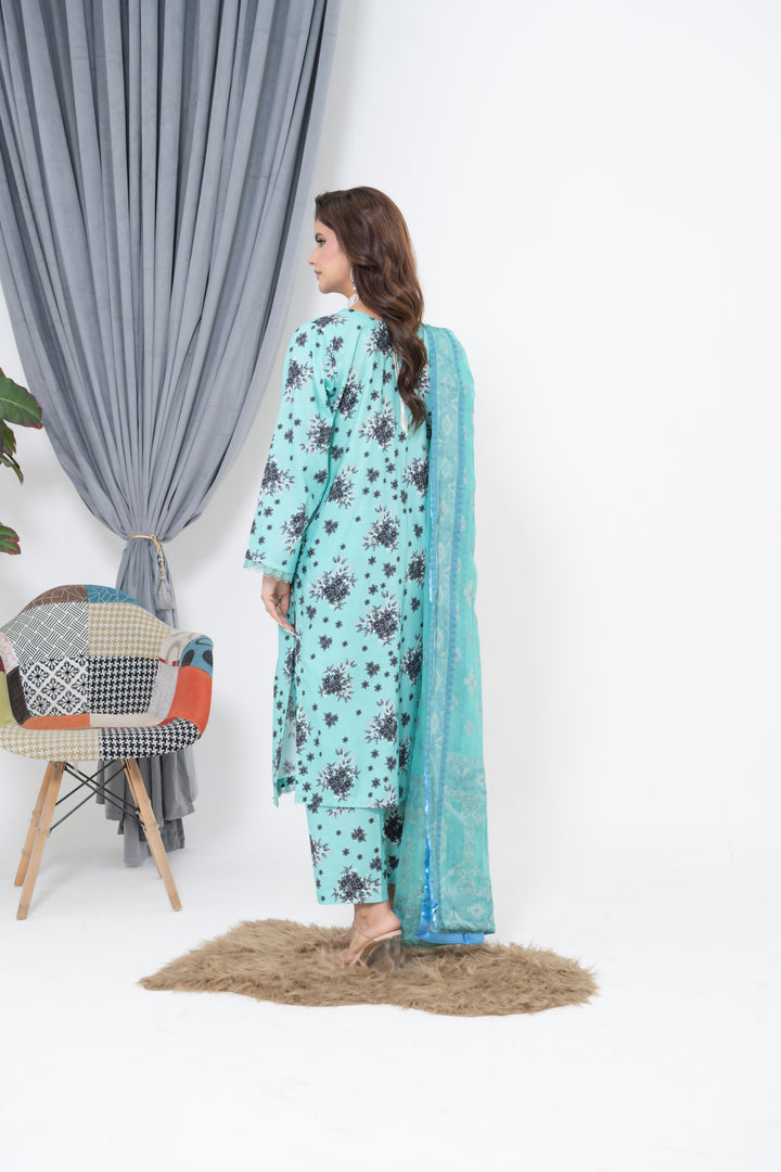 S-504 3PCS Lawn Printed Dress With Jacquard Dupatta