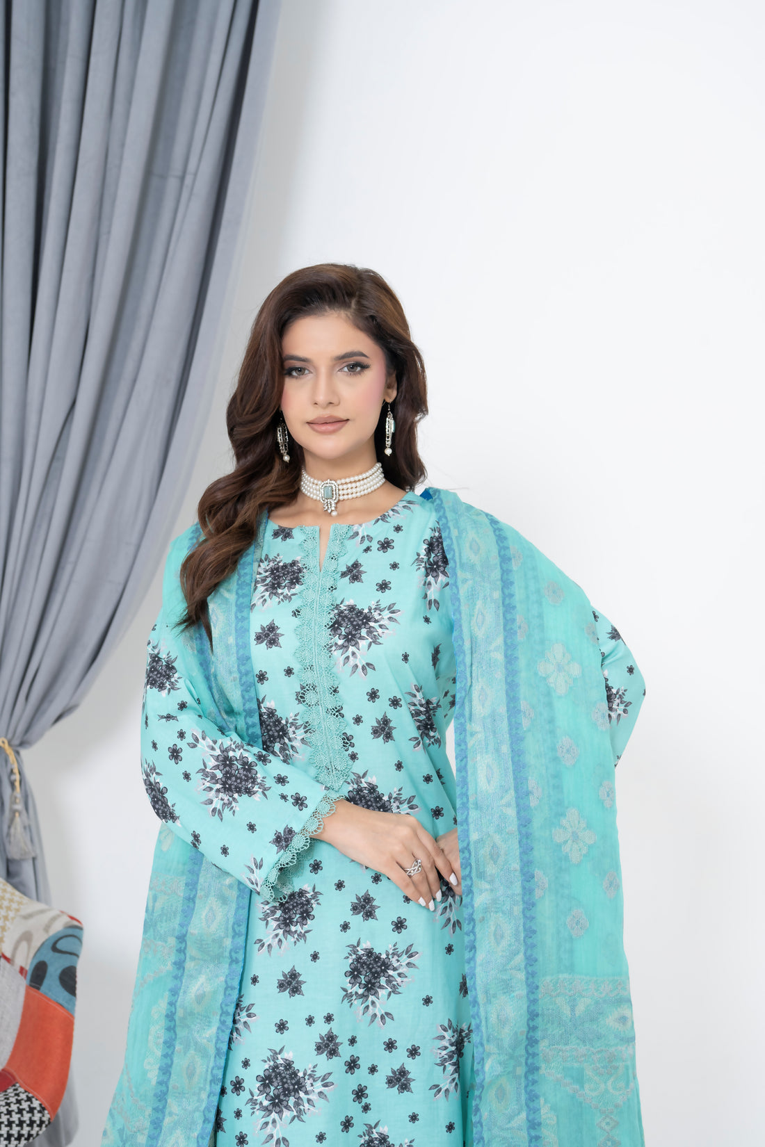 S-504 3PCS Lawn Printed Dress With Jacquard Dupatta