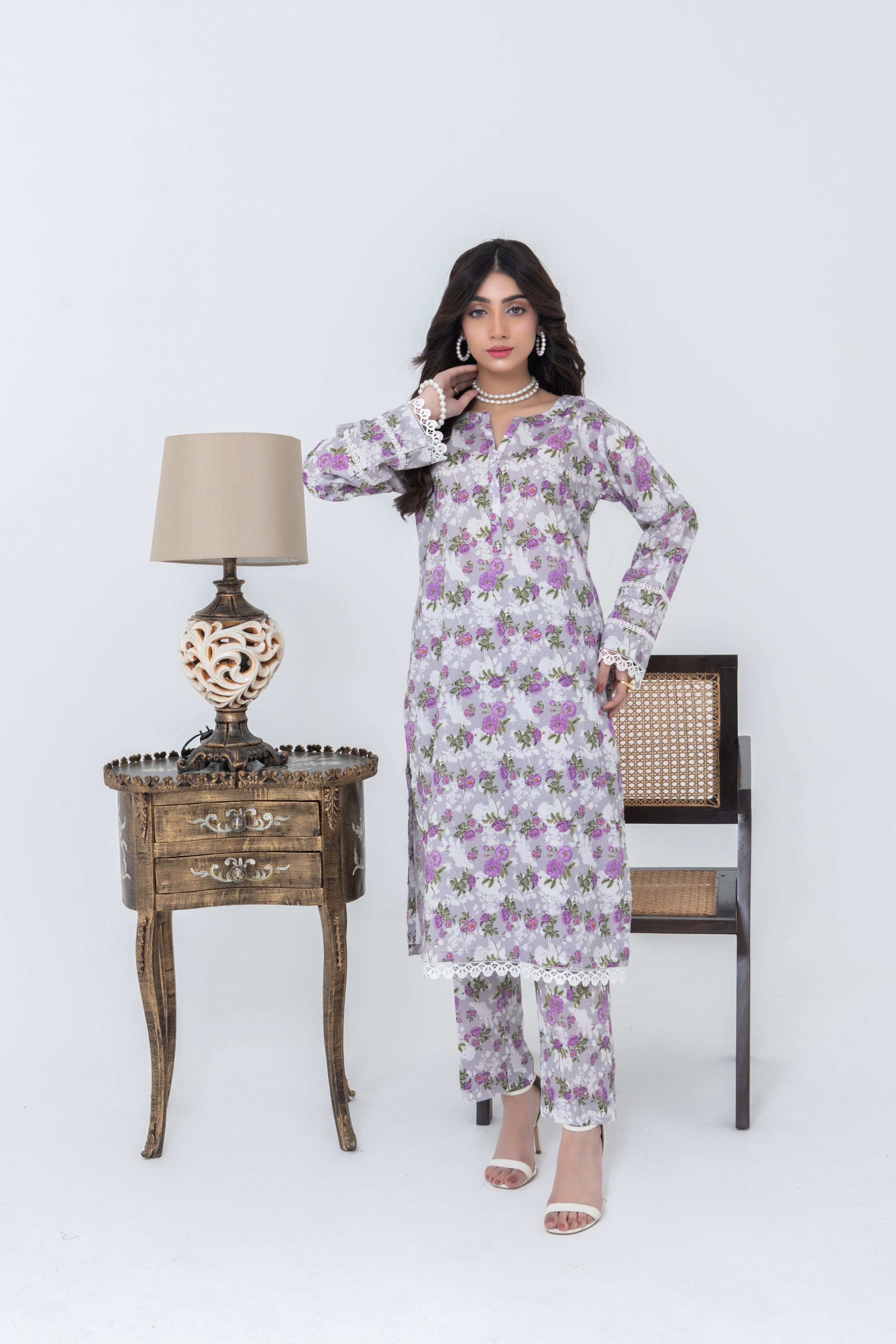 FWS24-208 2PCS SOFT CAMBRIC PRINTED SHIRT WITH TROUSER