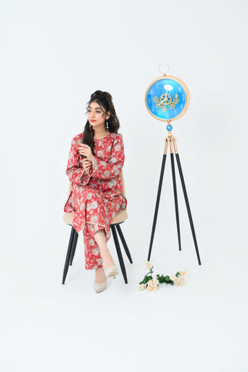 FWS24-212 2PCS SOFT CAMBRIC PRINTED SHIRT WITH TROUSER