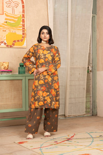 SS25-326 2PC Lawn Printed Shirt With Farshi Shalwar