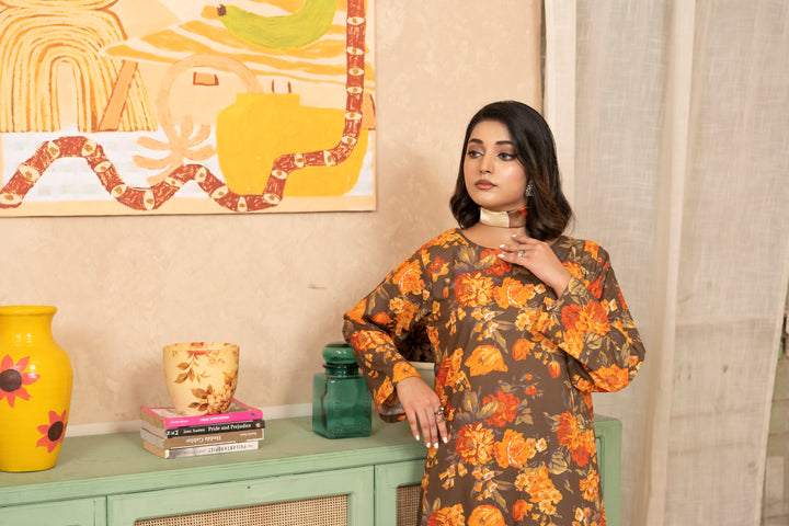SS25-326 2PC Lawn Printed Shirt With Farshi Shalwar