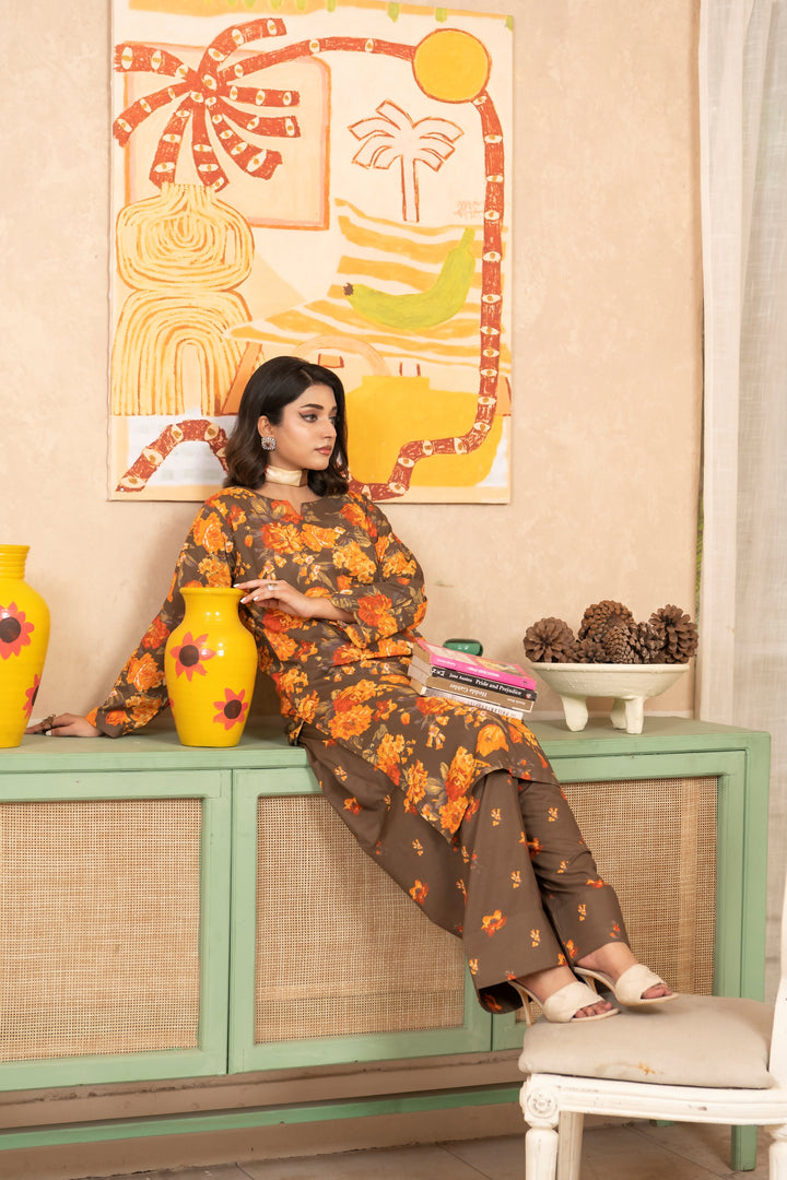 SS25-326 2PC Lawn Printed Shirt With Farshi Shalwar