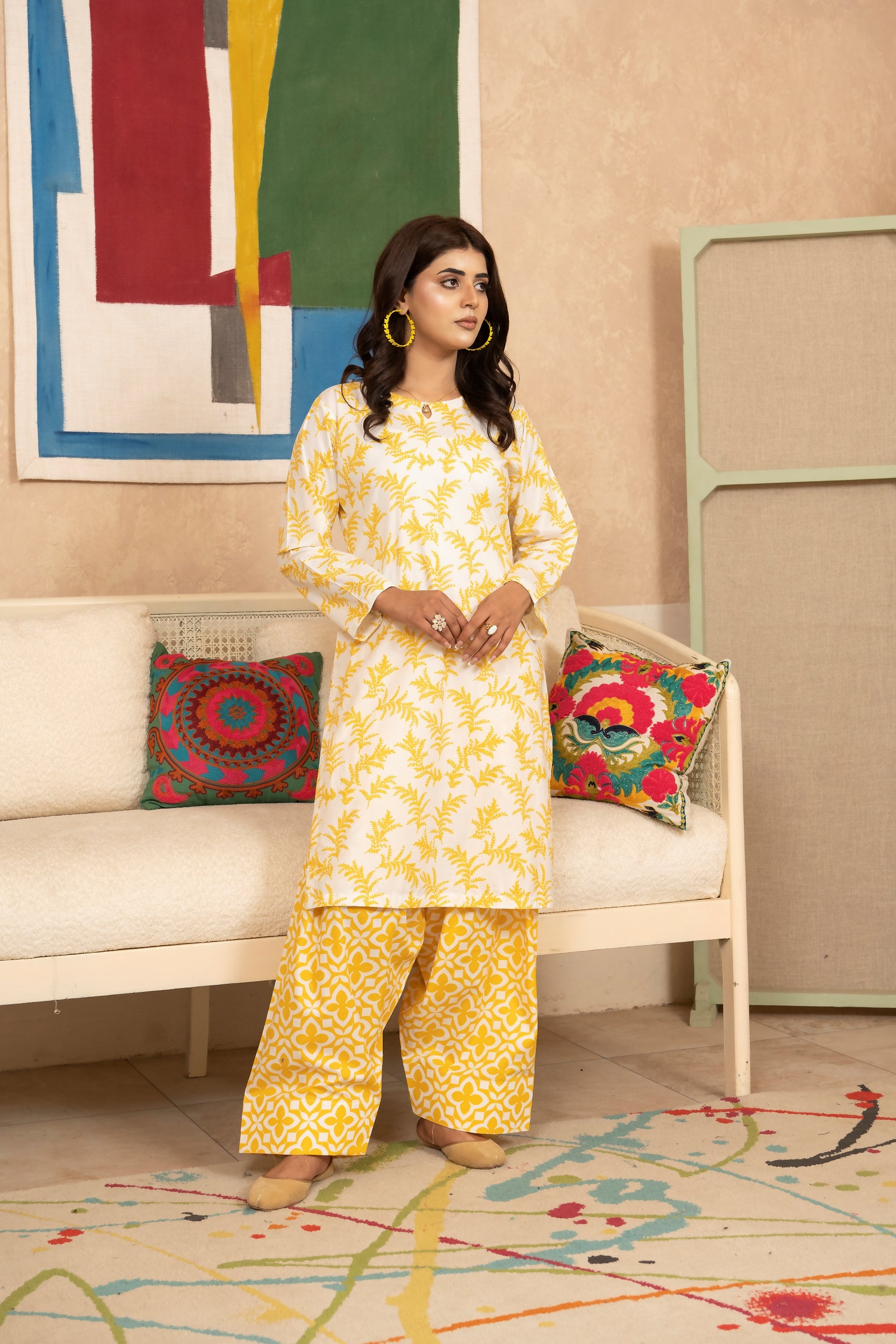 SS25-338 2PC Lawn Printed Shirt With Farshi Shalwar