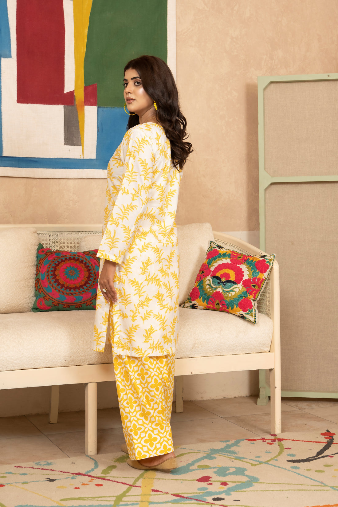 SS25-338 2PC Lawn Printed Shirt With Farshi Shalwar