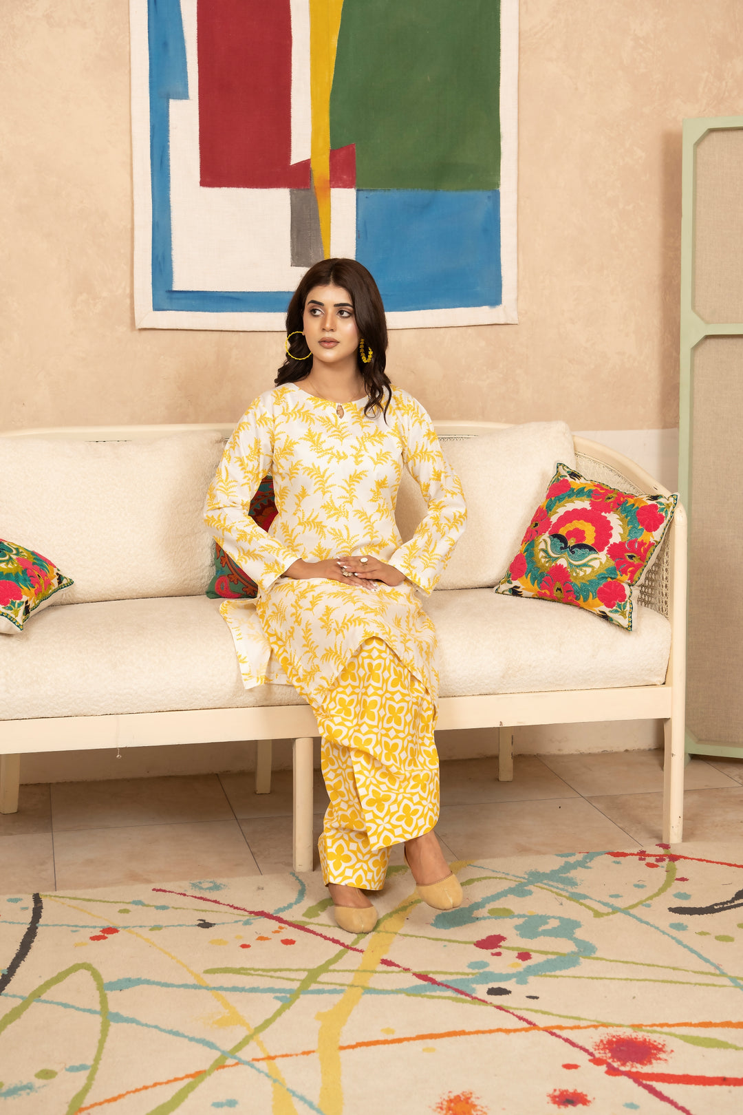 SS25-338 2PC Lawn Printed Shirt With Farshi Shalwar