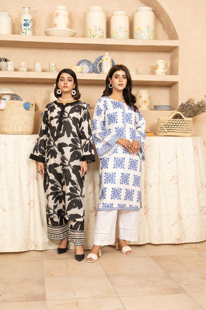 SS25-36 2PC Lawn Printed Shirt With White Trouser
