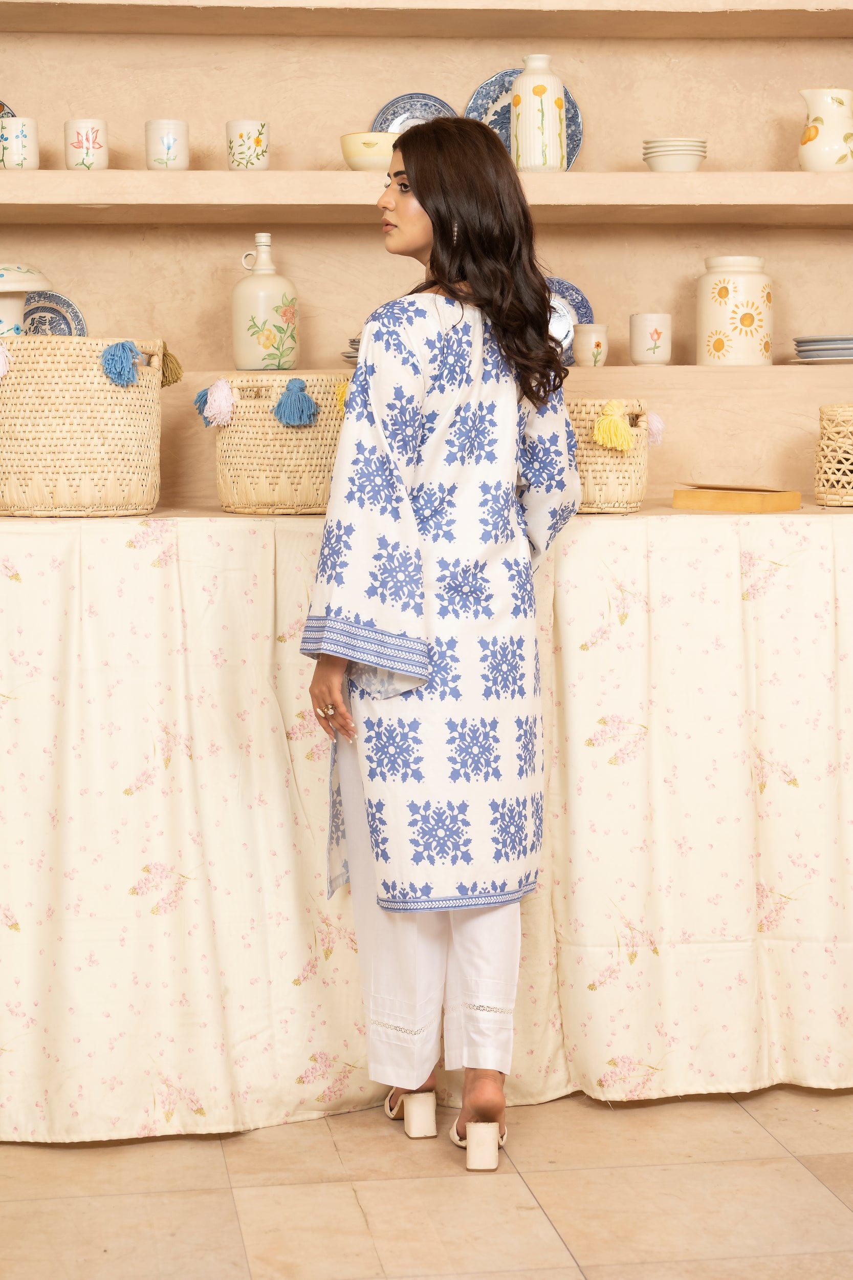SS25-336 2PC Lawn Printed Shirt With White Trouser