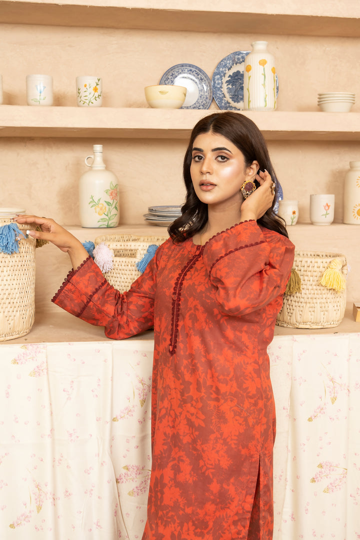 SS25-39 2PC Lawn Printed Shirt With Trouser