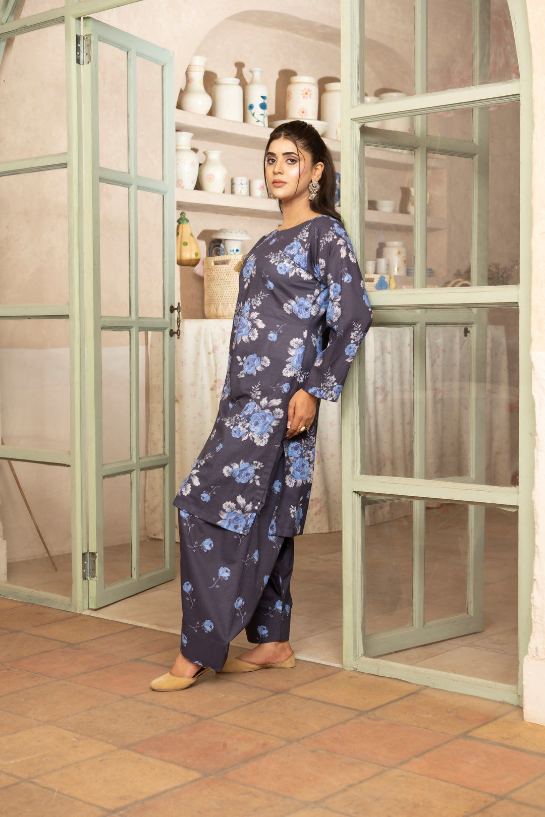SS25-332 2PC Lawn Printed Shirt With Farshi Shalwar