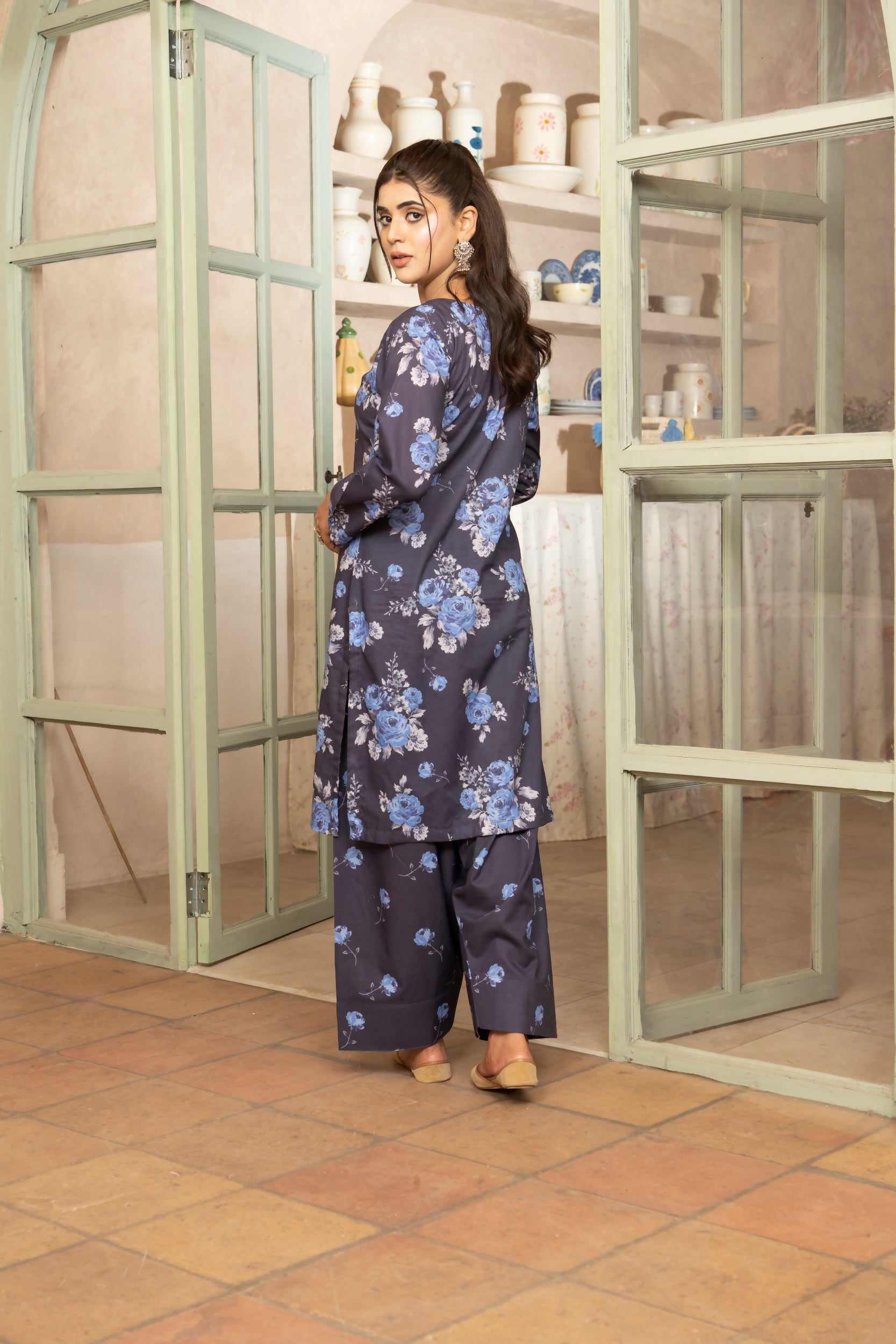 SS25-332 2PC Lawn Printed Shirt With Farshi Shalwar