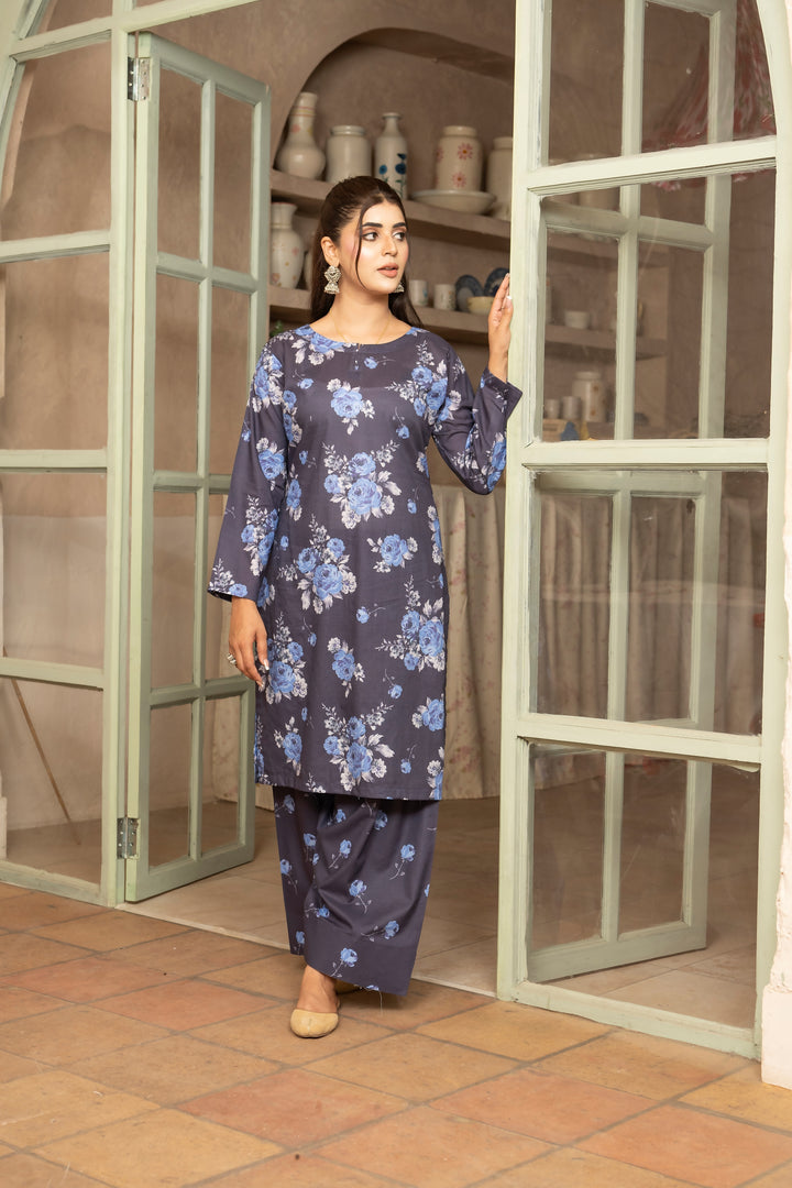 SS25-332 2PC Lawn Printed Shirt With Farshi Shalwar