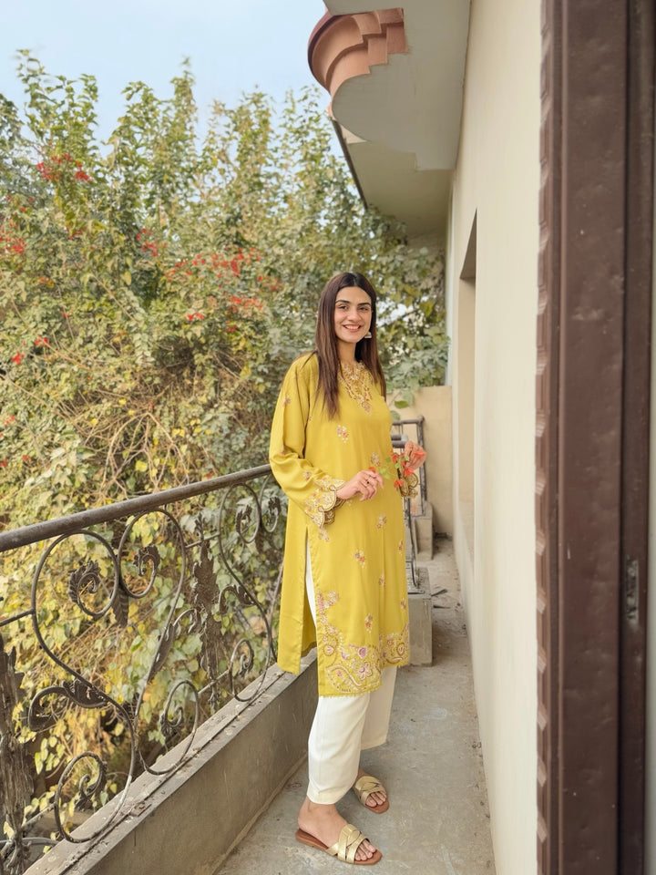 W25-125 2PC DHANAK APPLE PIE EMBROIDERED DRESS.