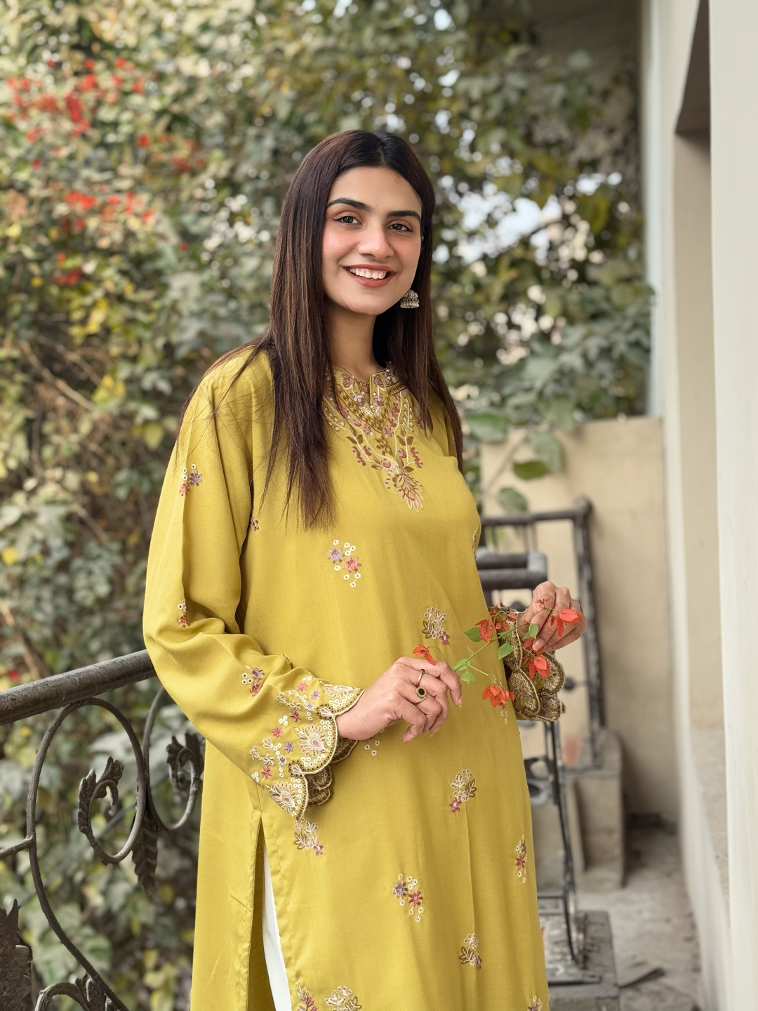 W25-125 2PC DHANAK APPLE PIE EMBROIDERED DRESS.