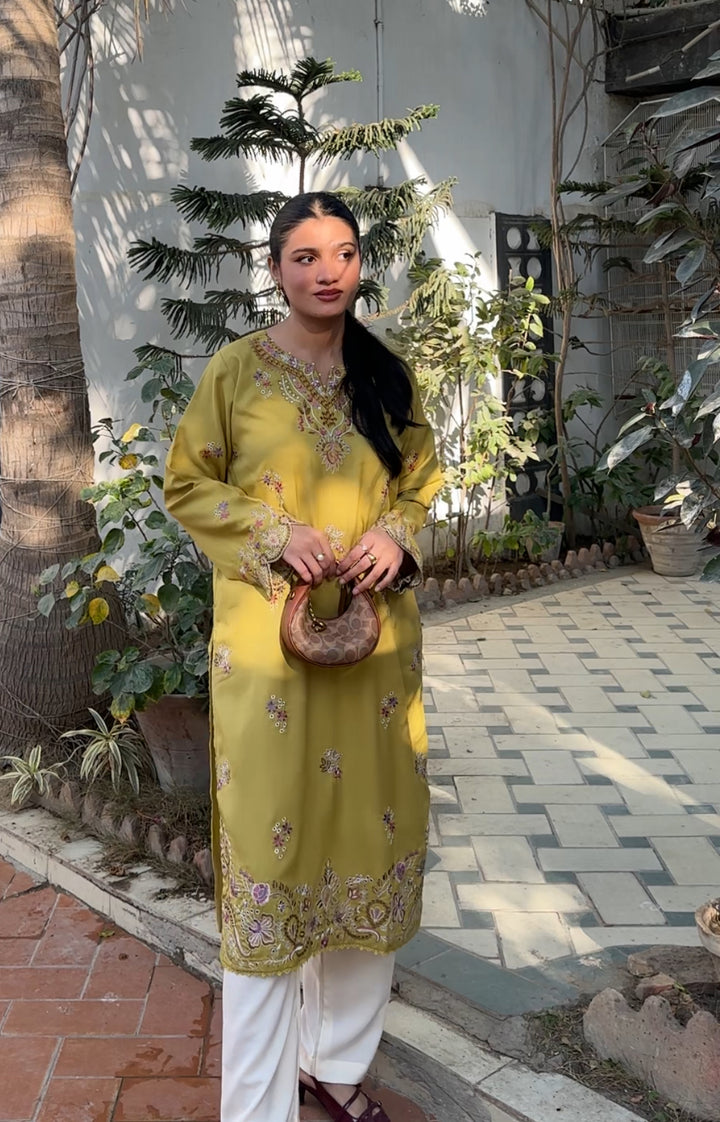 W25-125 2PC COTTON APPLE PIE EMBROIDERED DRESS.