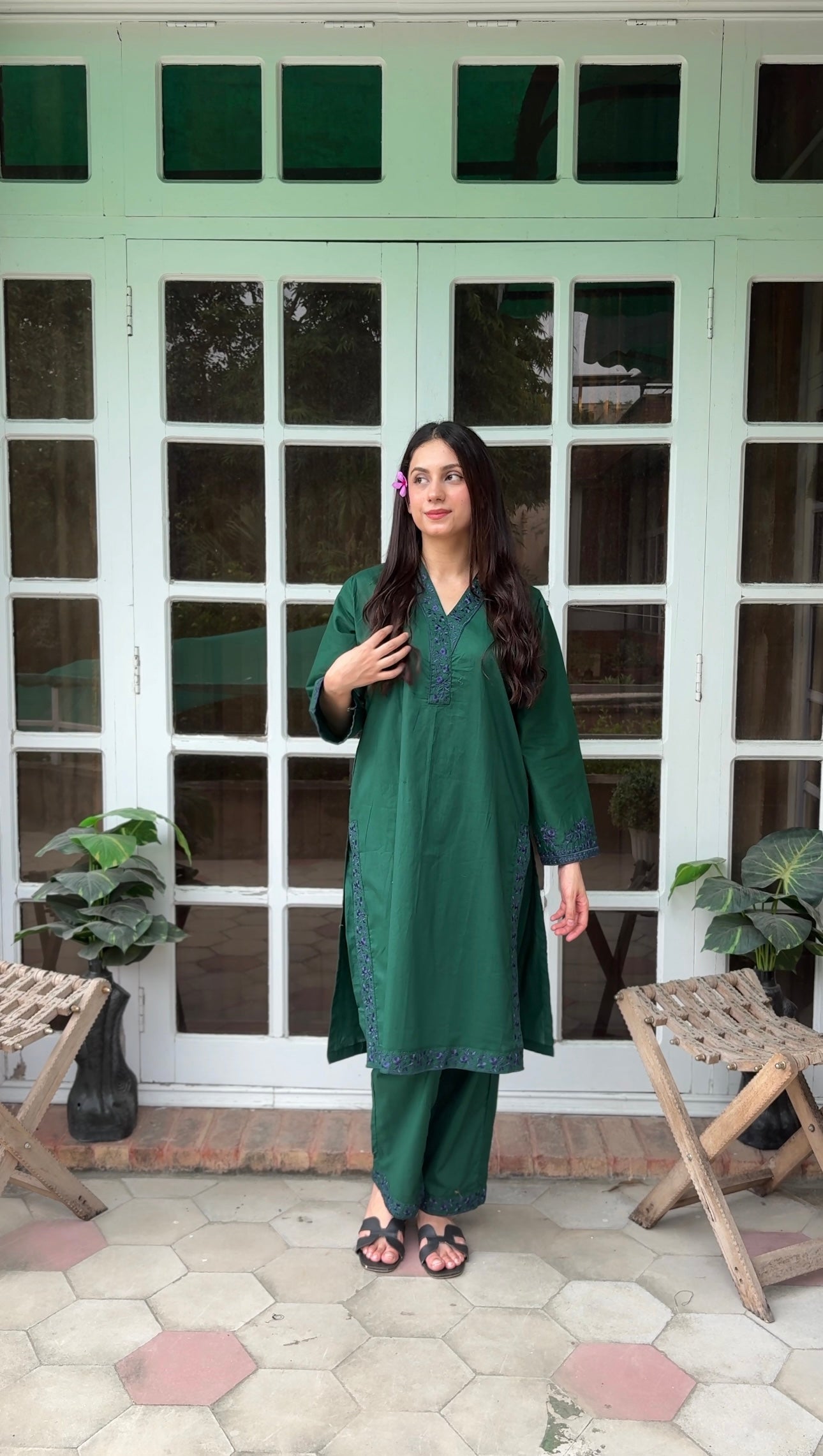 S-606 2PC Cotton Stitched Emerald Green Shirt with Trouser