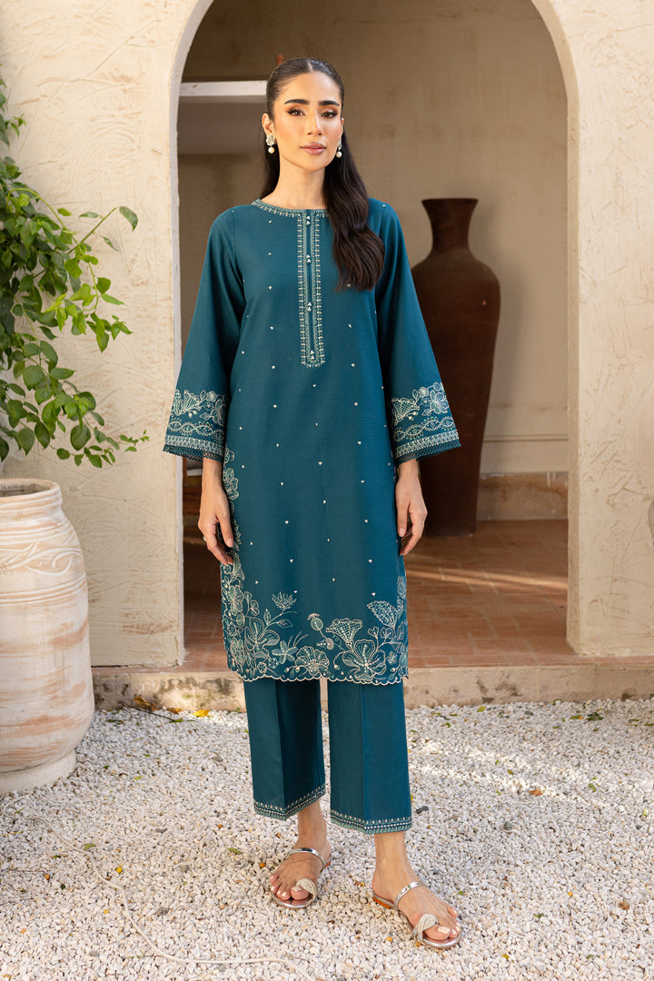 2PC Prussian Embroidered Lawn Dress