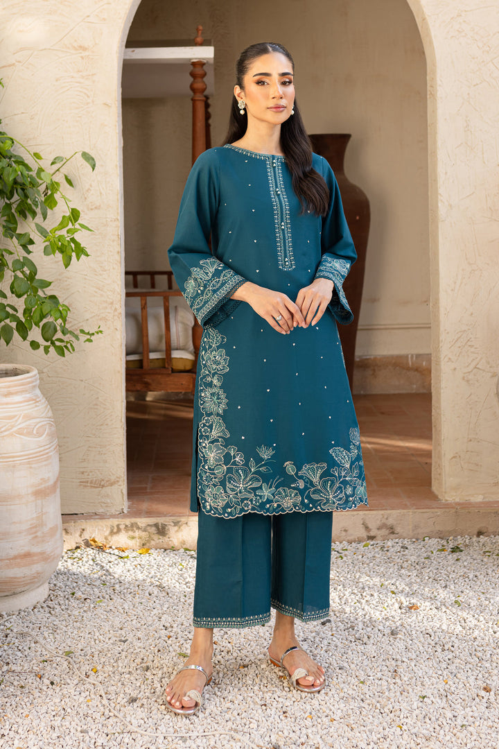 2PC Prussian Embroidered Lawn Dress