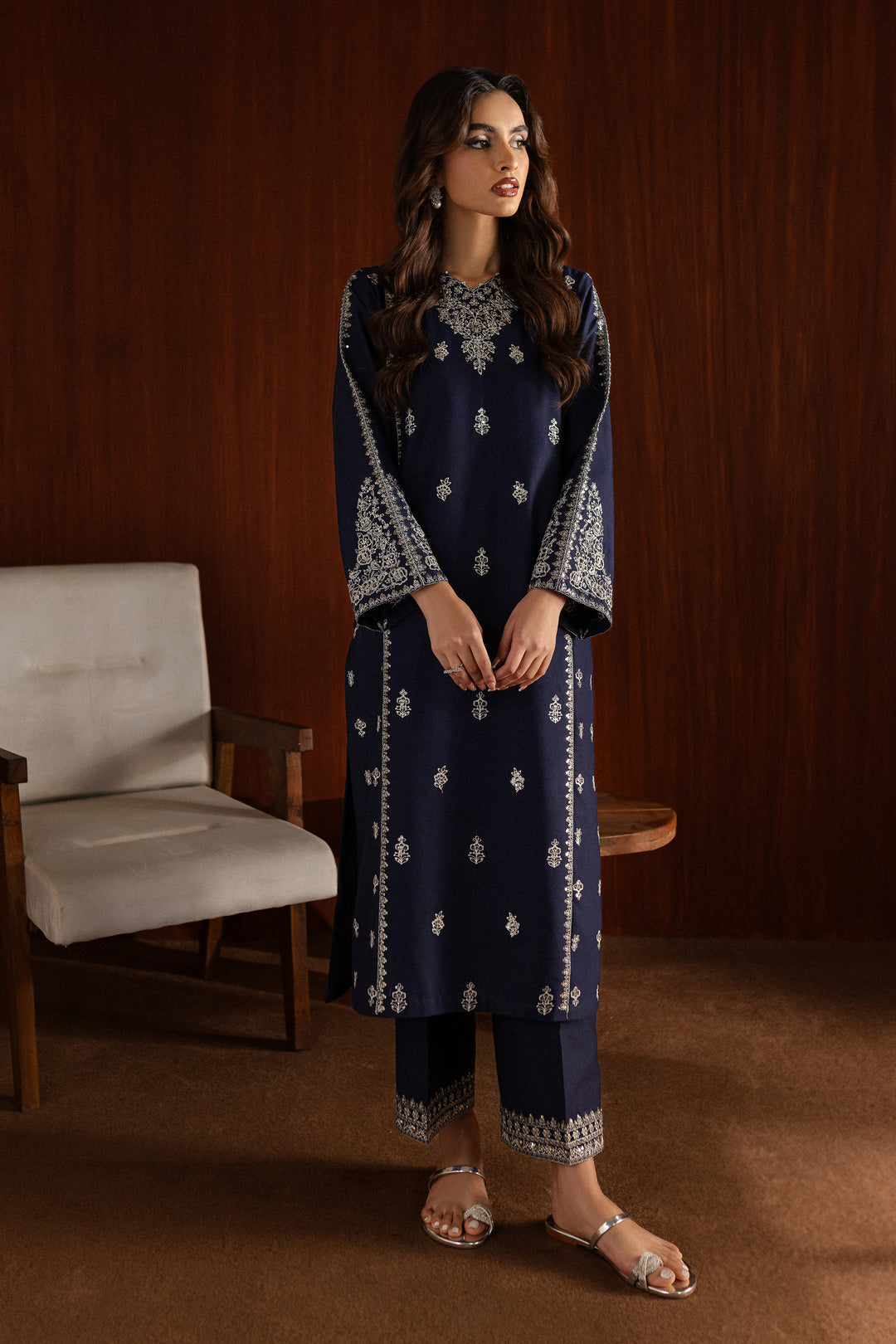 2PC Navy Blue Embroidered Lawn Dress