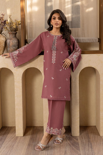 W-352 2Pc Onion Gold Embroidered Lawn Dress