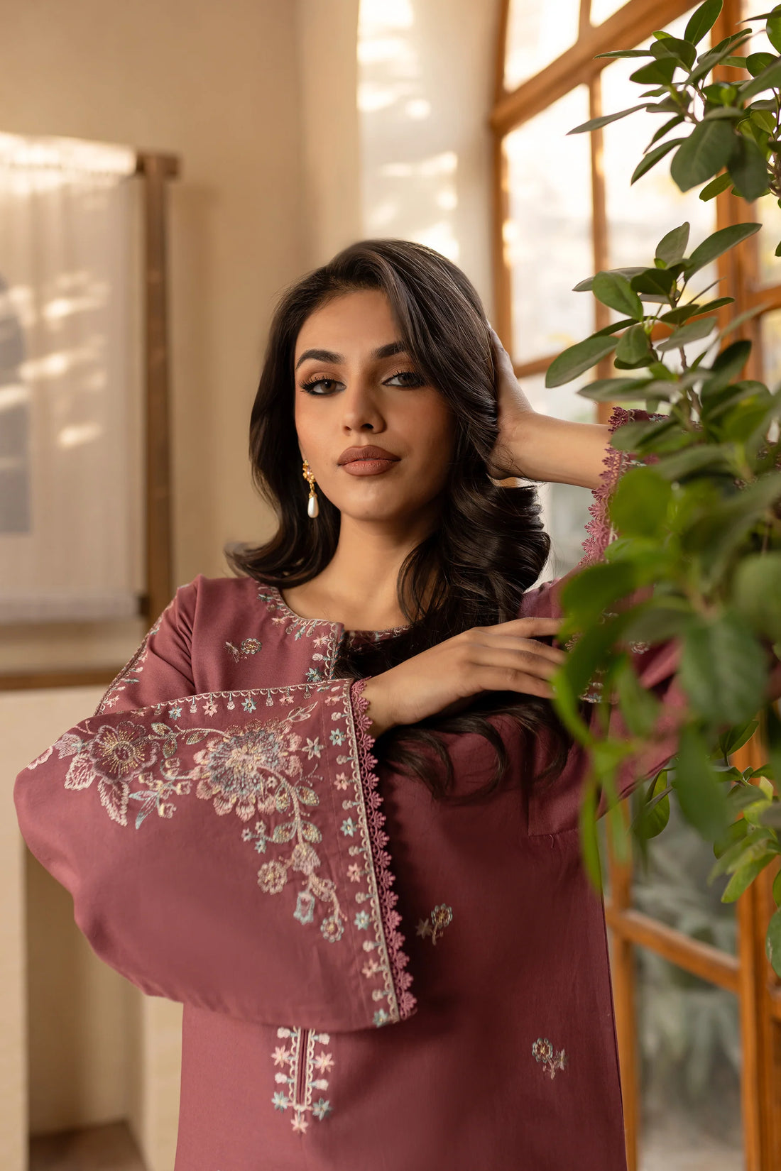 W-352 2Pc Onion Gold Embroidered Lawn Dress