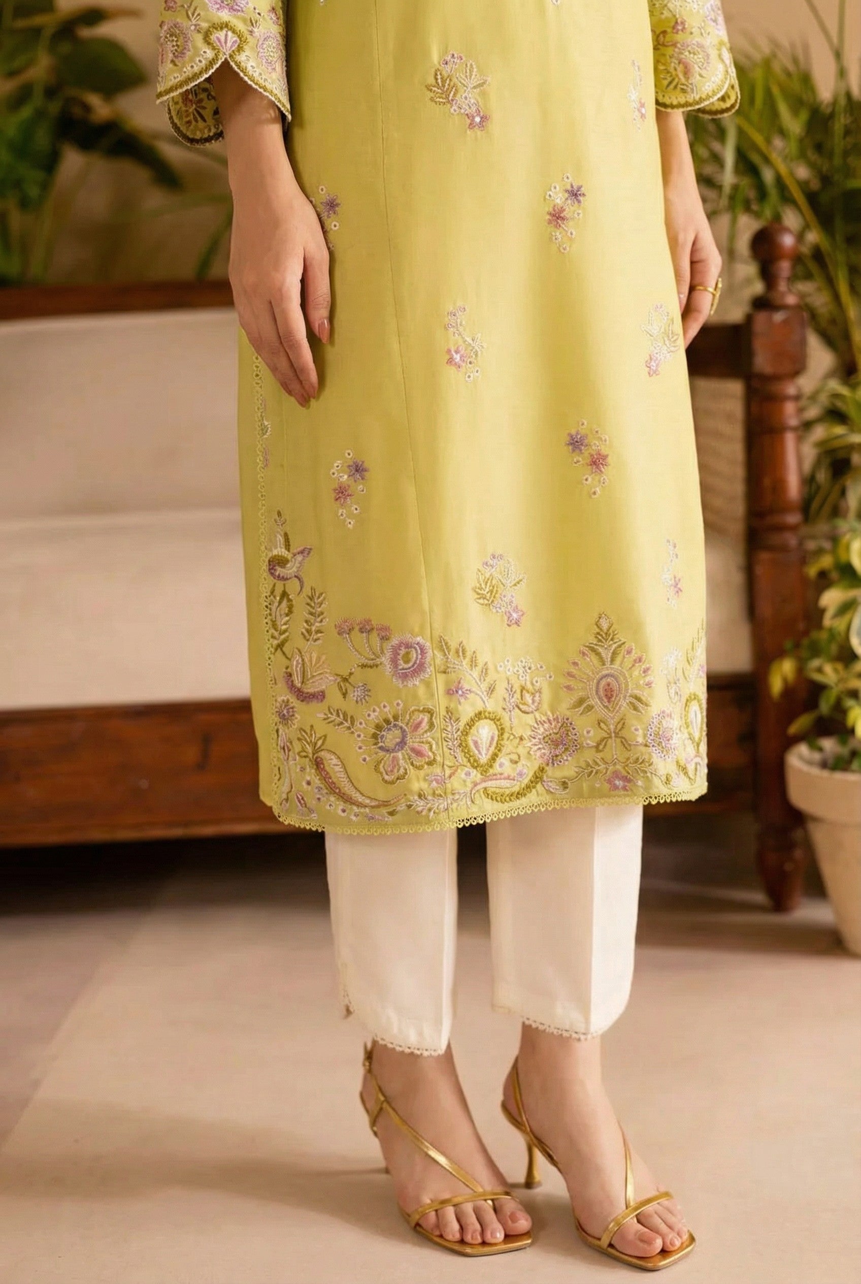 W25-125 2PC COTTON APPLE PIE EMBROIDERED DRESS.