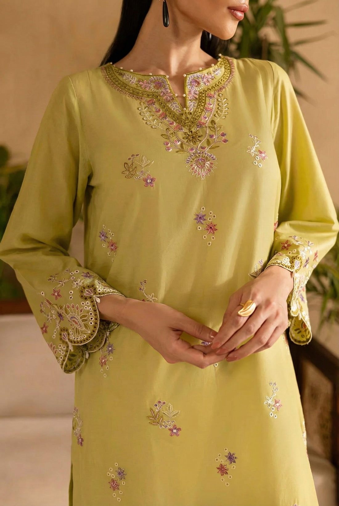 W25-125 2PC COTTON APPLE PIE EMBROIDERED DRESS.