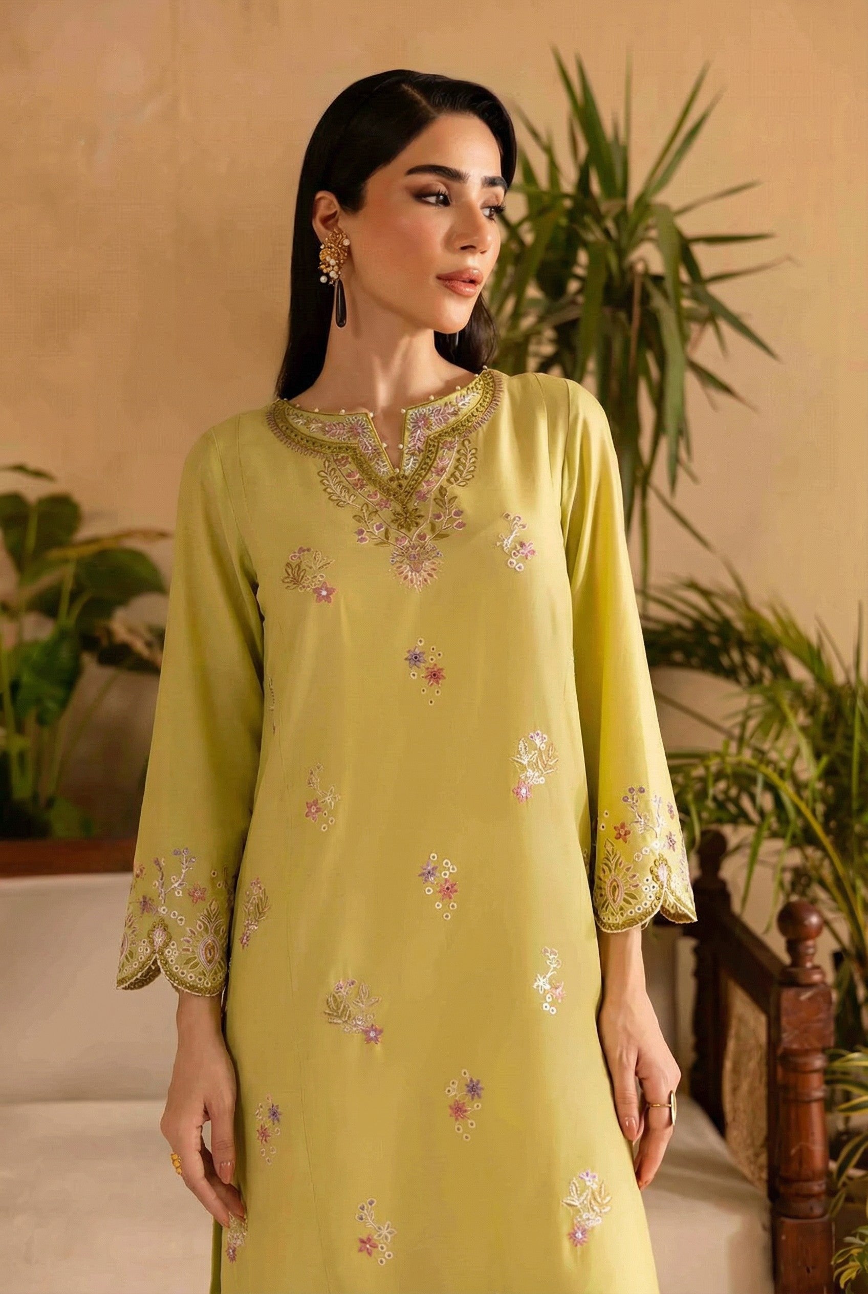 W25-125 2PC COTTON APPLE PIE EMBROIDERED DRESS.