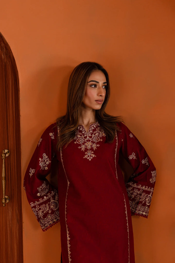 2PC Bold Red Embroidered Lawn Dress