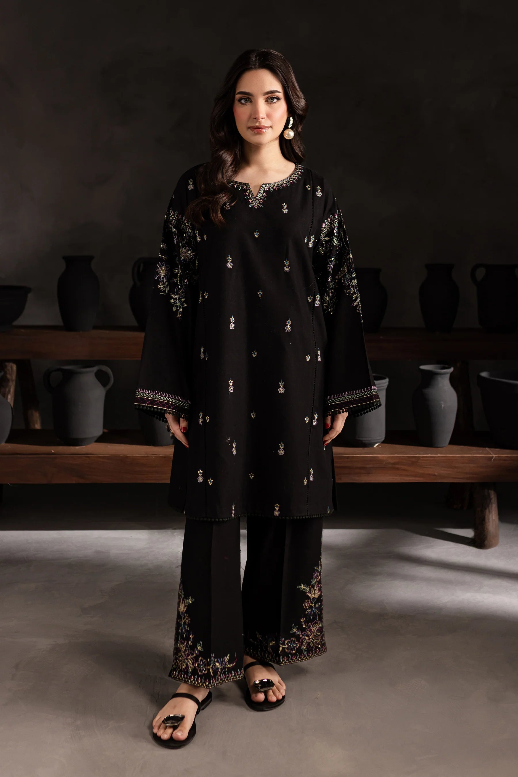 W-353 2Pc Black Embroidered Lawn Dress