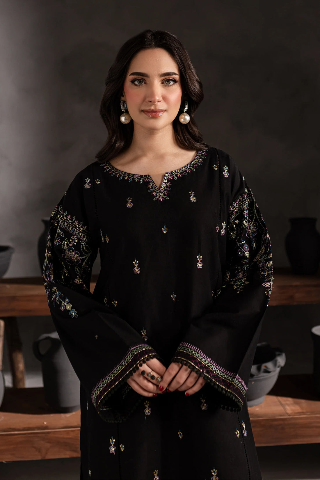 W-353 2Pc Black Embroidered Lawn Dress
