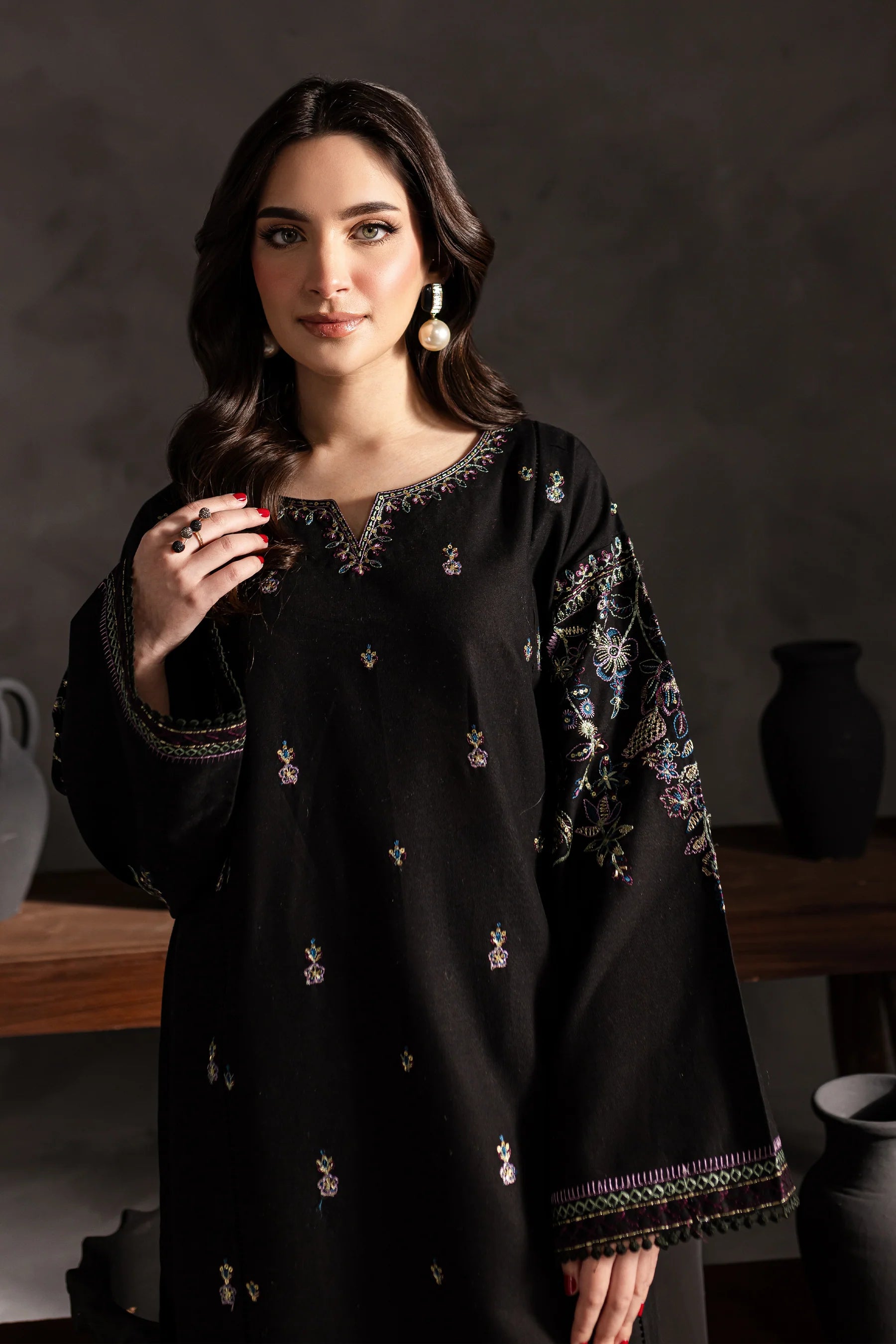 W-353 2Pc Black Embroidered Lawn Dress