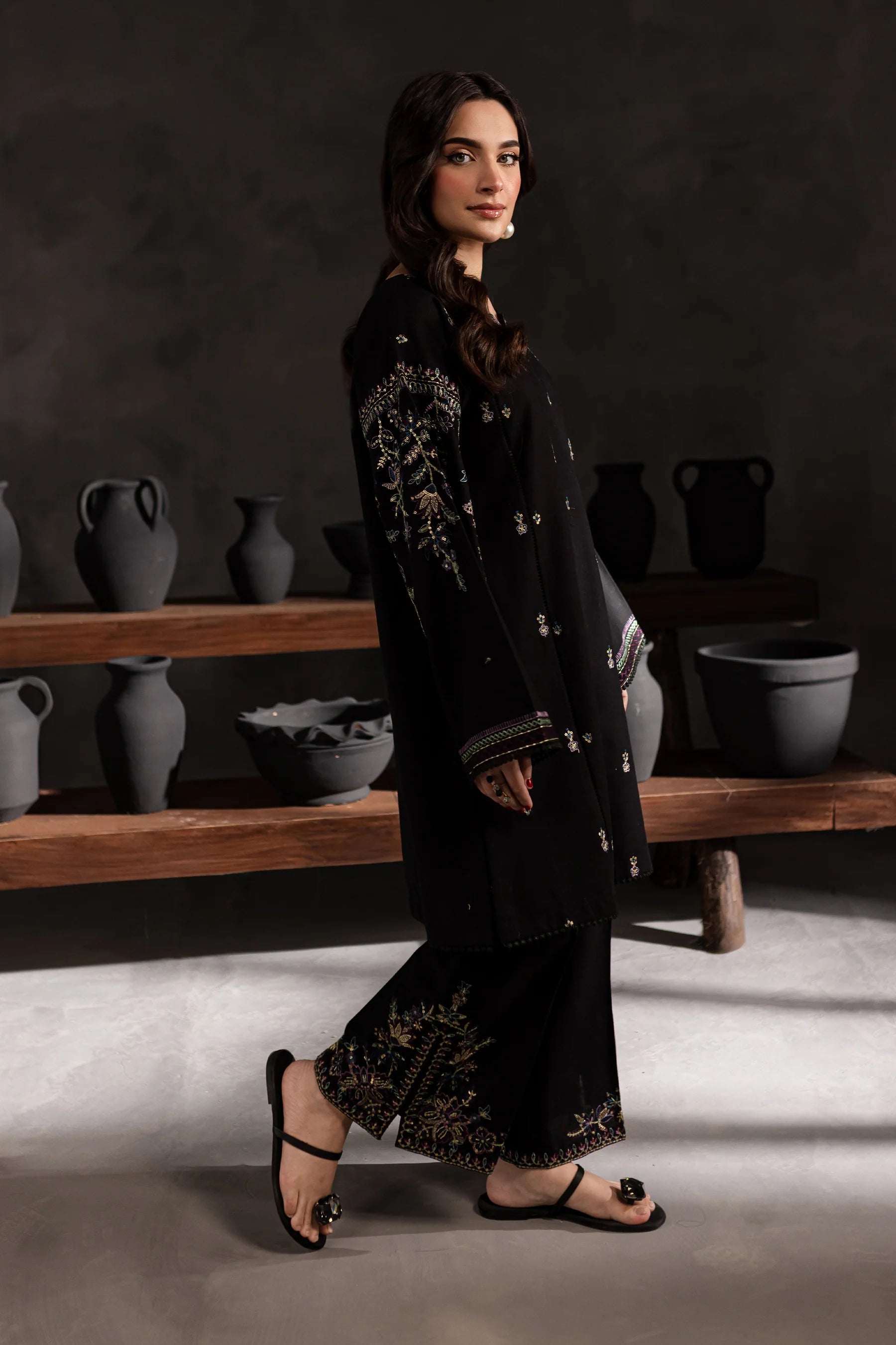 W-353 2Pc Black Embroidered Lawn Dress