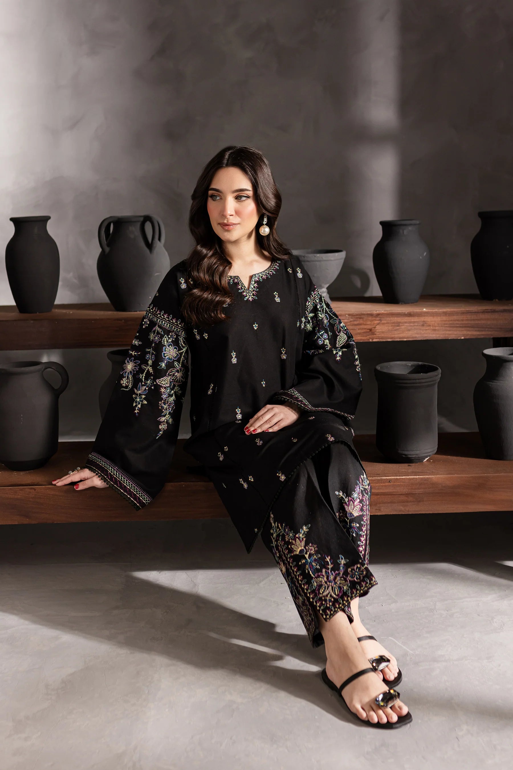 W-353 2Pc Black Embroidered Lawn Dress