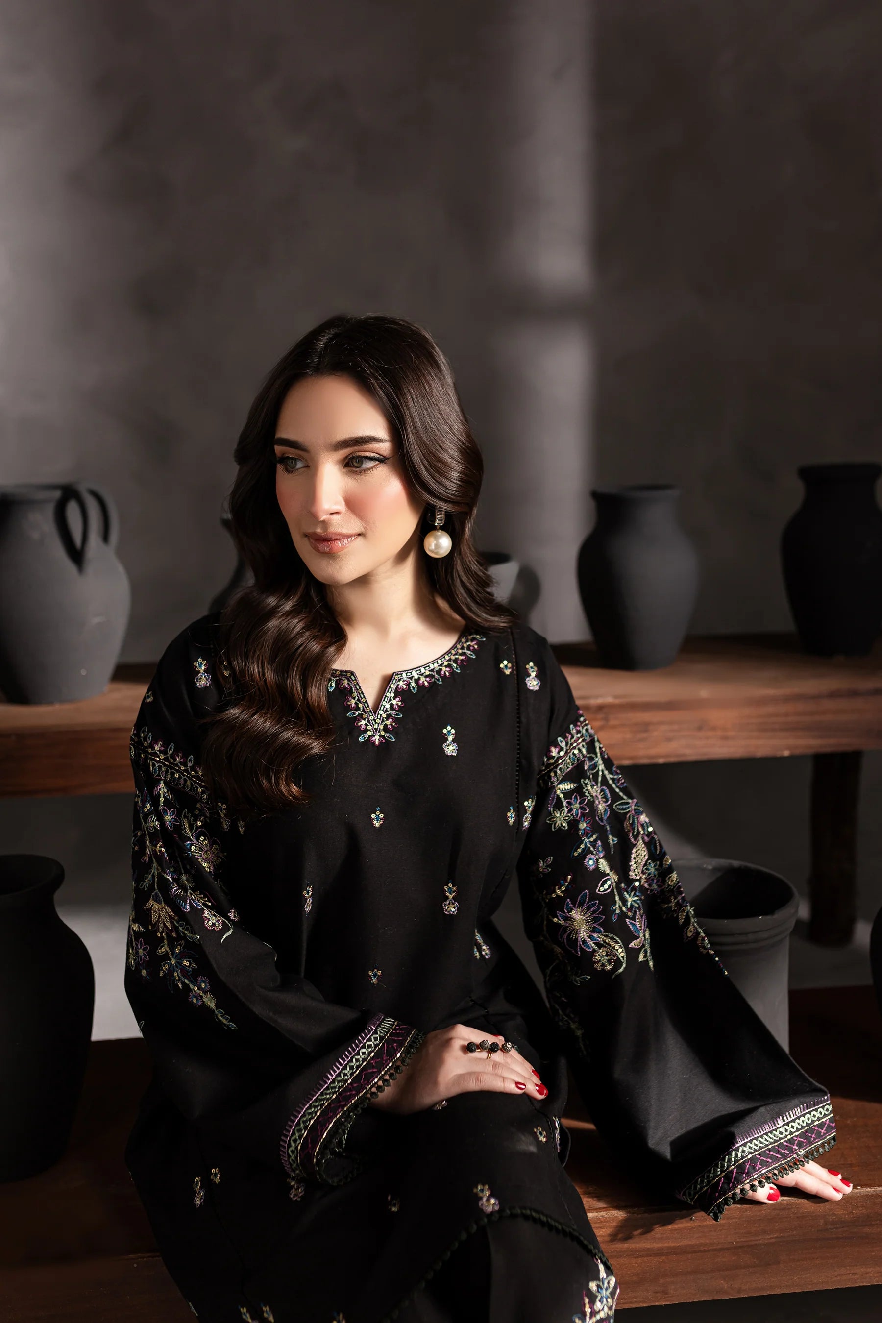 W-353 2Pc Black Embroidered Lawn Dress