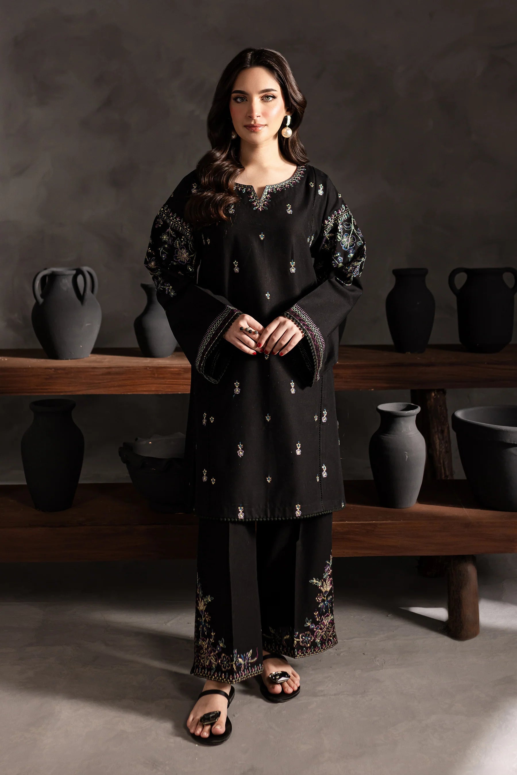 W-353 2Pc Black Embroidered Lawn Dress