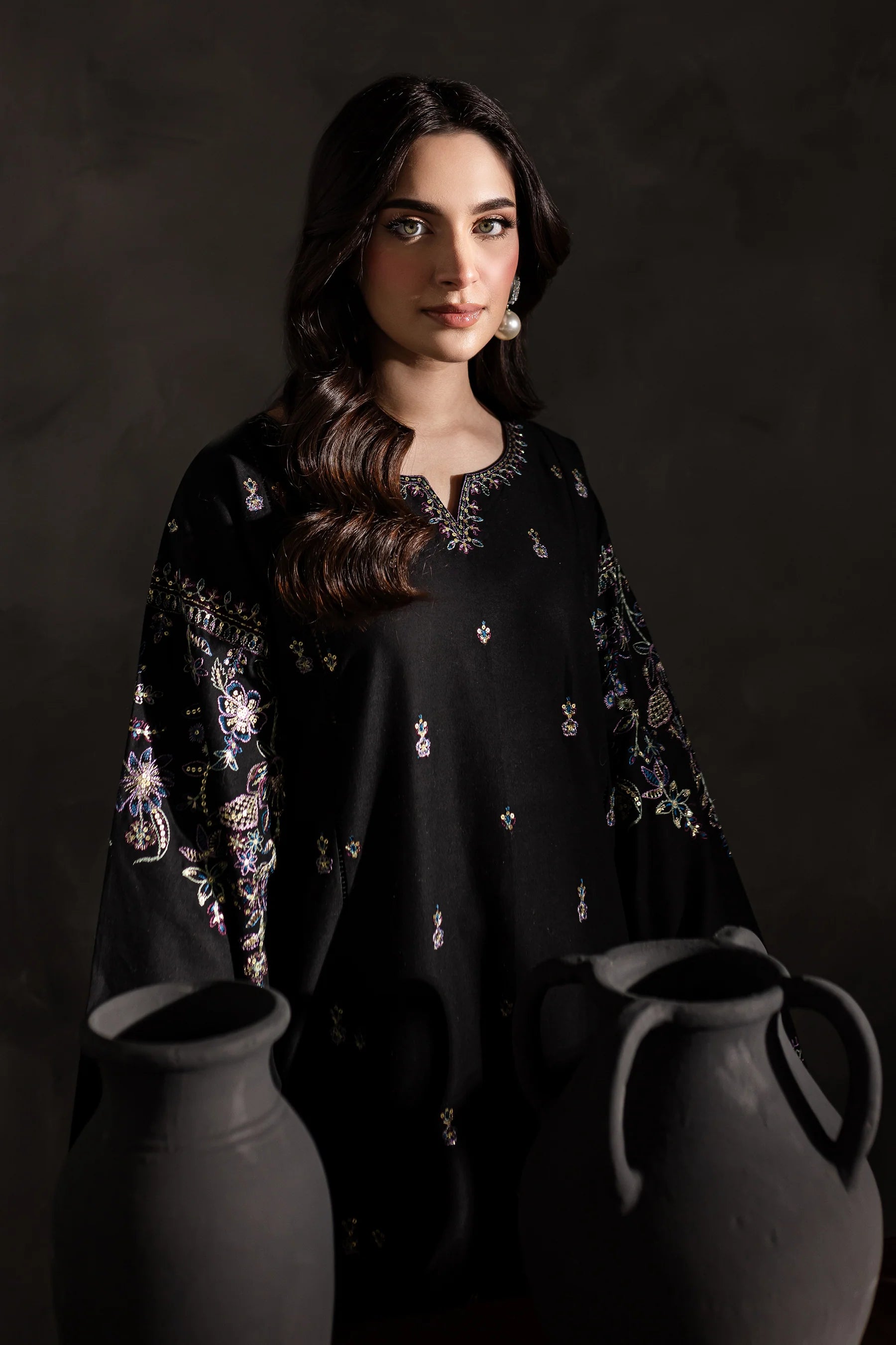 W-353 2Pc Black Embroidered Lawn Dress