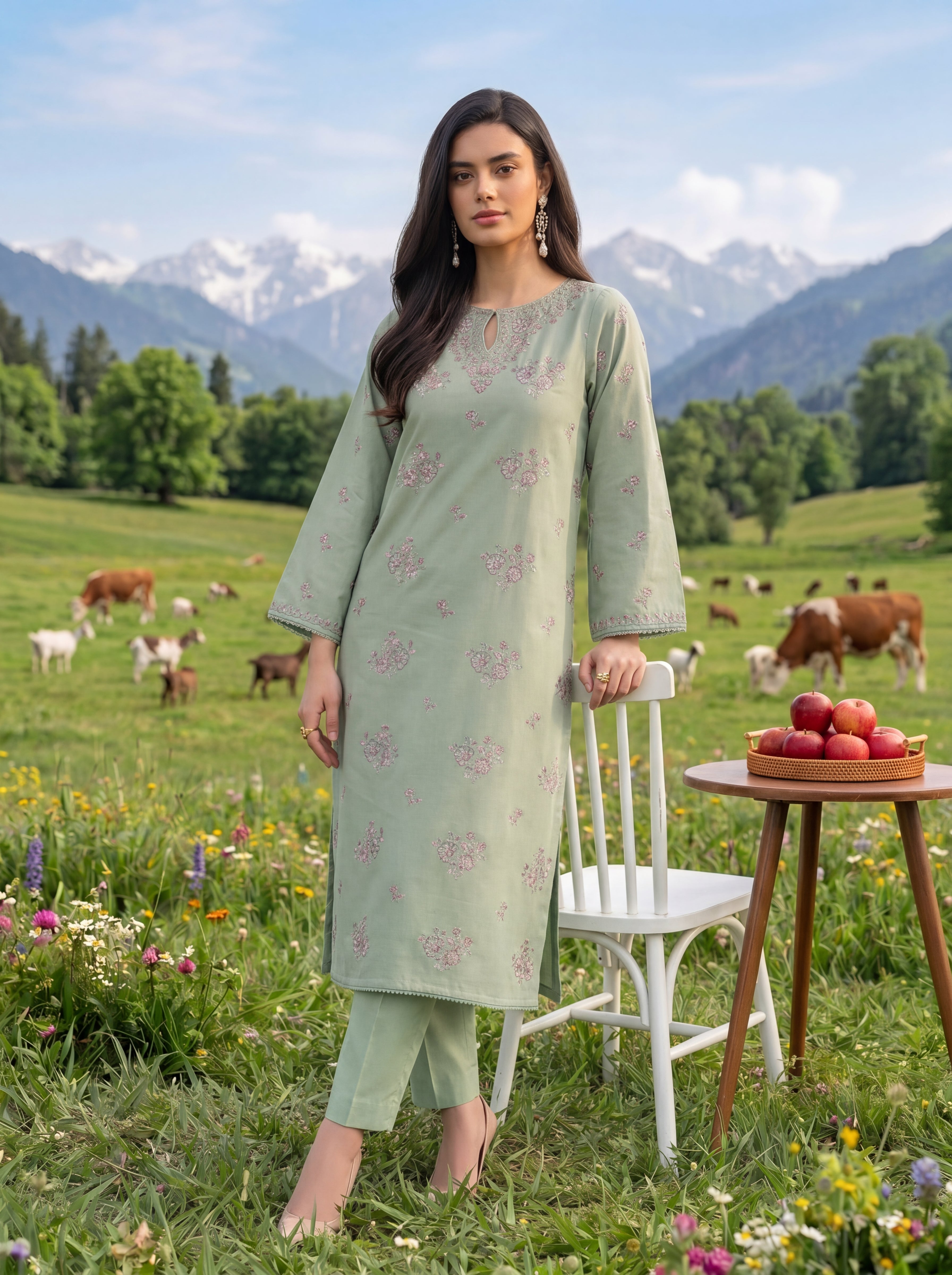 W25-133 2PC LAWN EMBROIDERED SHIRT WITH TROUSER.