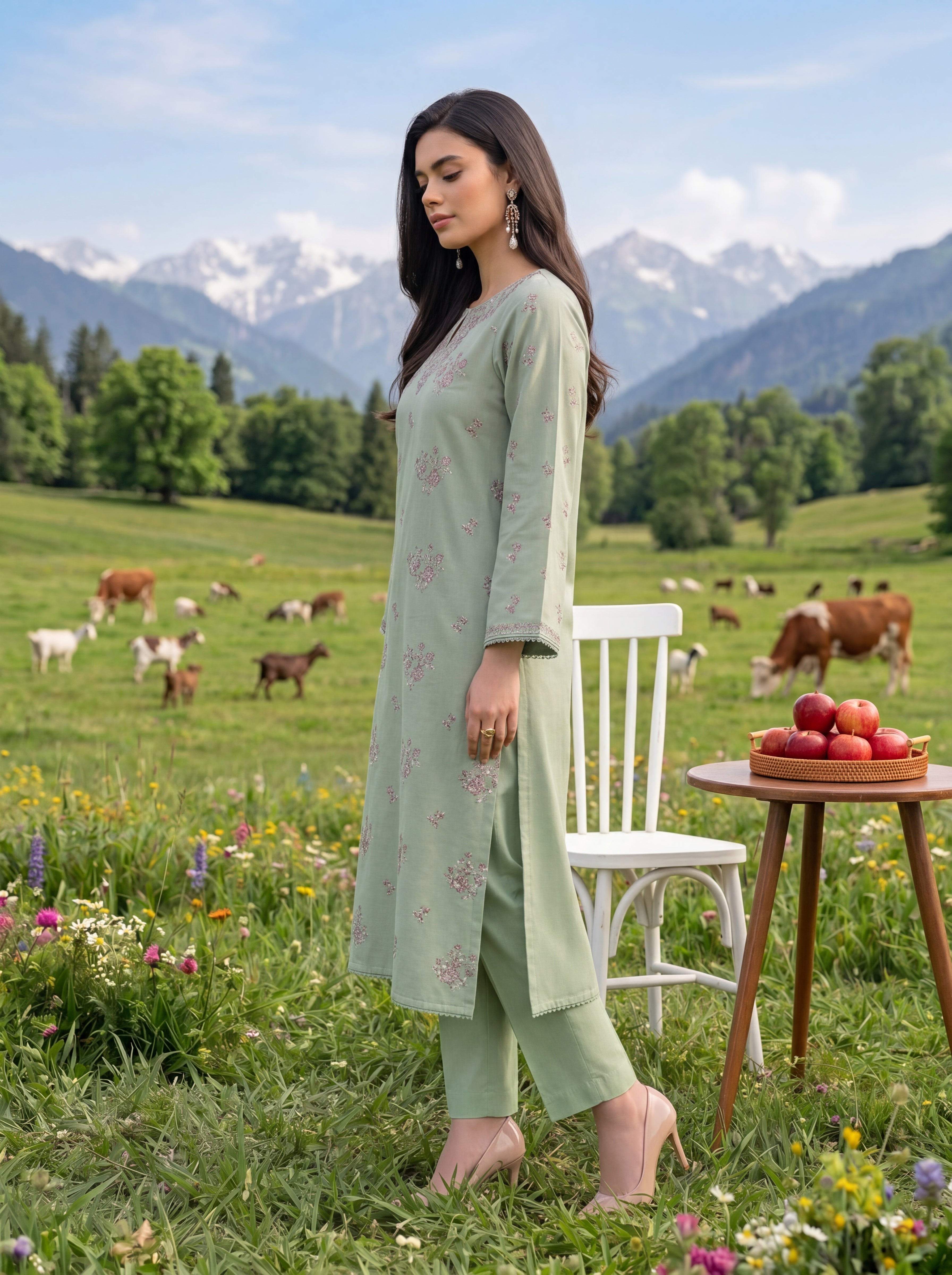 W25-133 2PC LAWN EMBROIDERED SHIRT WITH TROUSER.