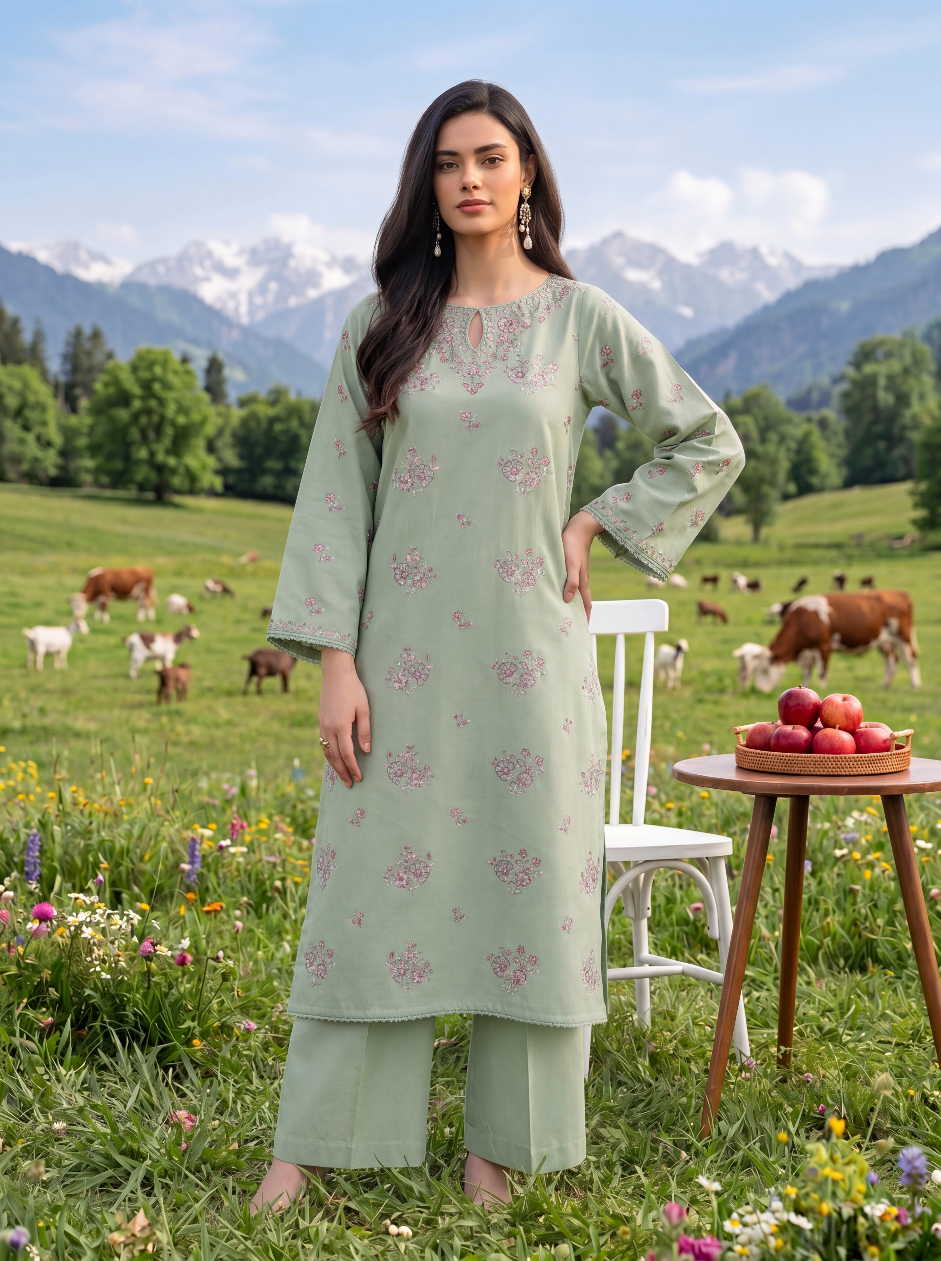 W25-133 2PC LAWN EMBROIDERED SHIRT WITH TROUSER.