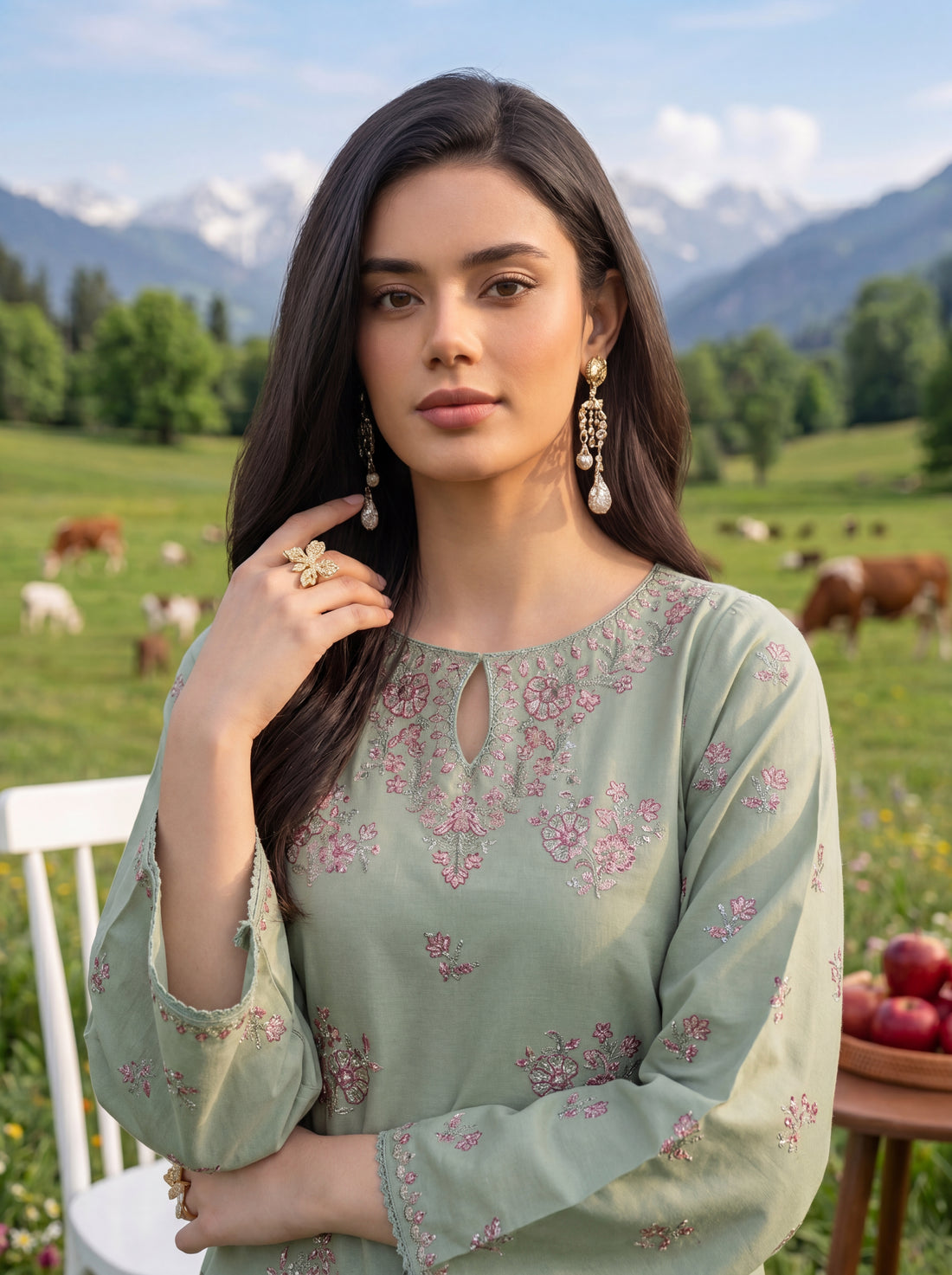 W25-133 2PC LAWN EMBROIDERED SHIRT WITH TROUSER.