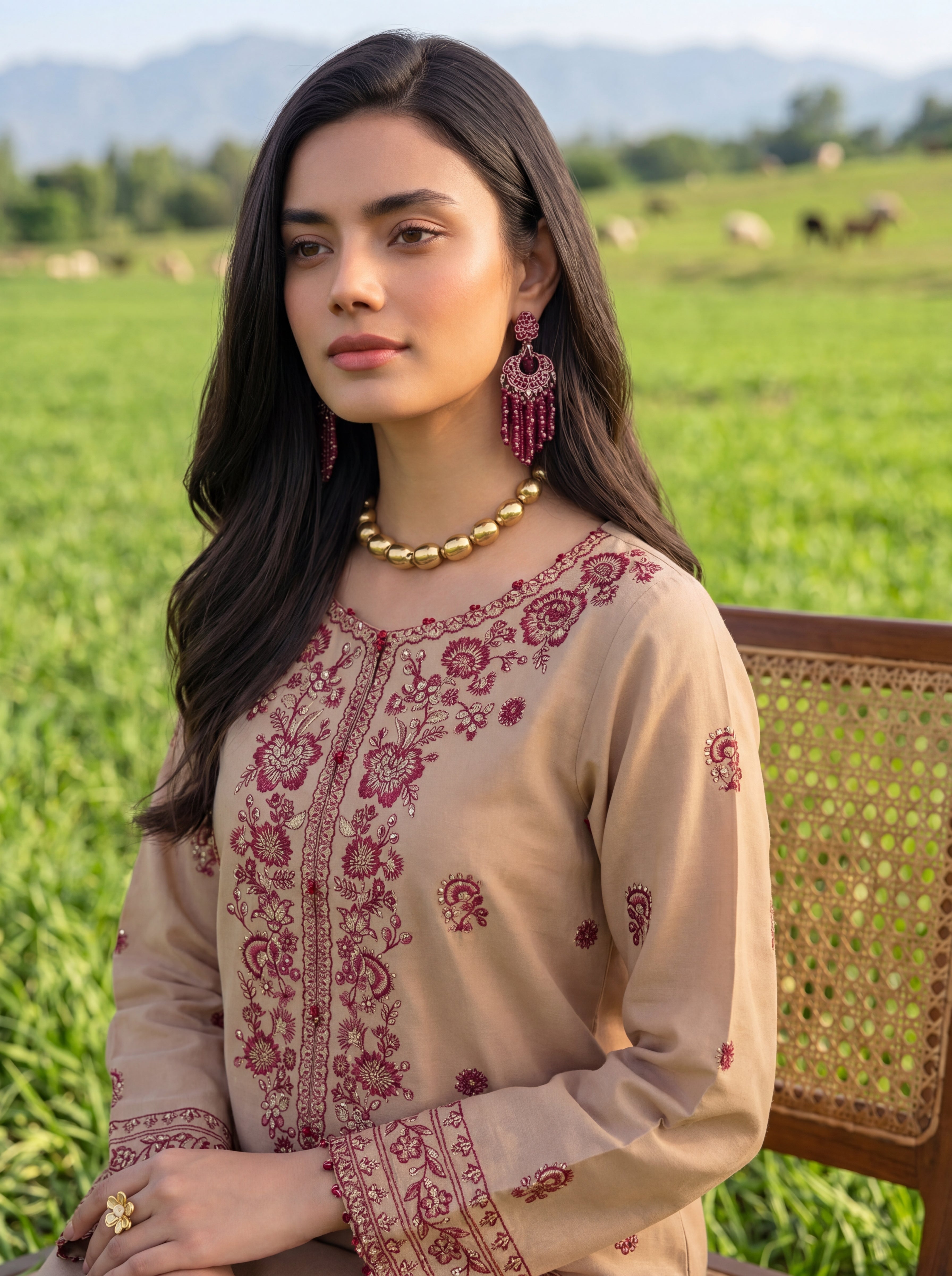 W25-132 2PC COTTON EMBROIDERED LAWN SHIRT WITH TROUSER.