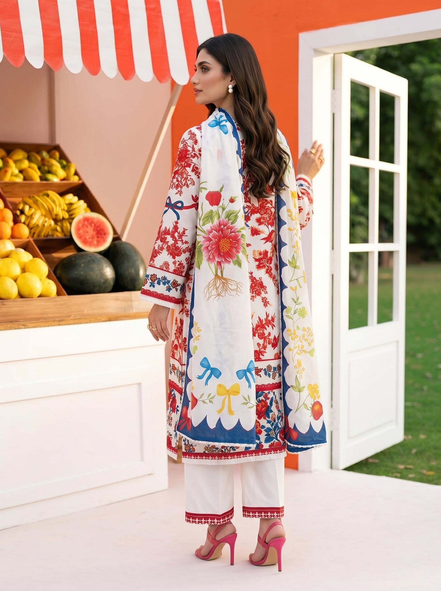 S-368 3PCS Lawn Printed Dress With Voile Chiffon Dupatta