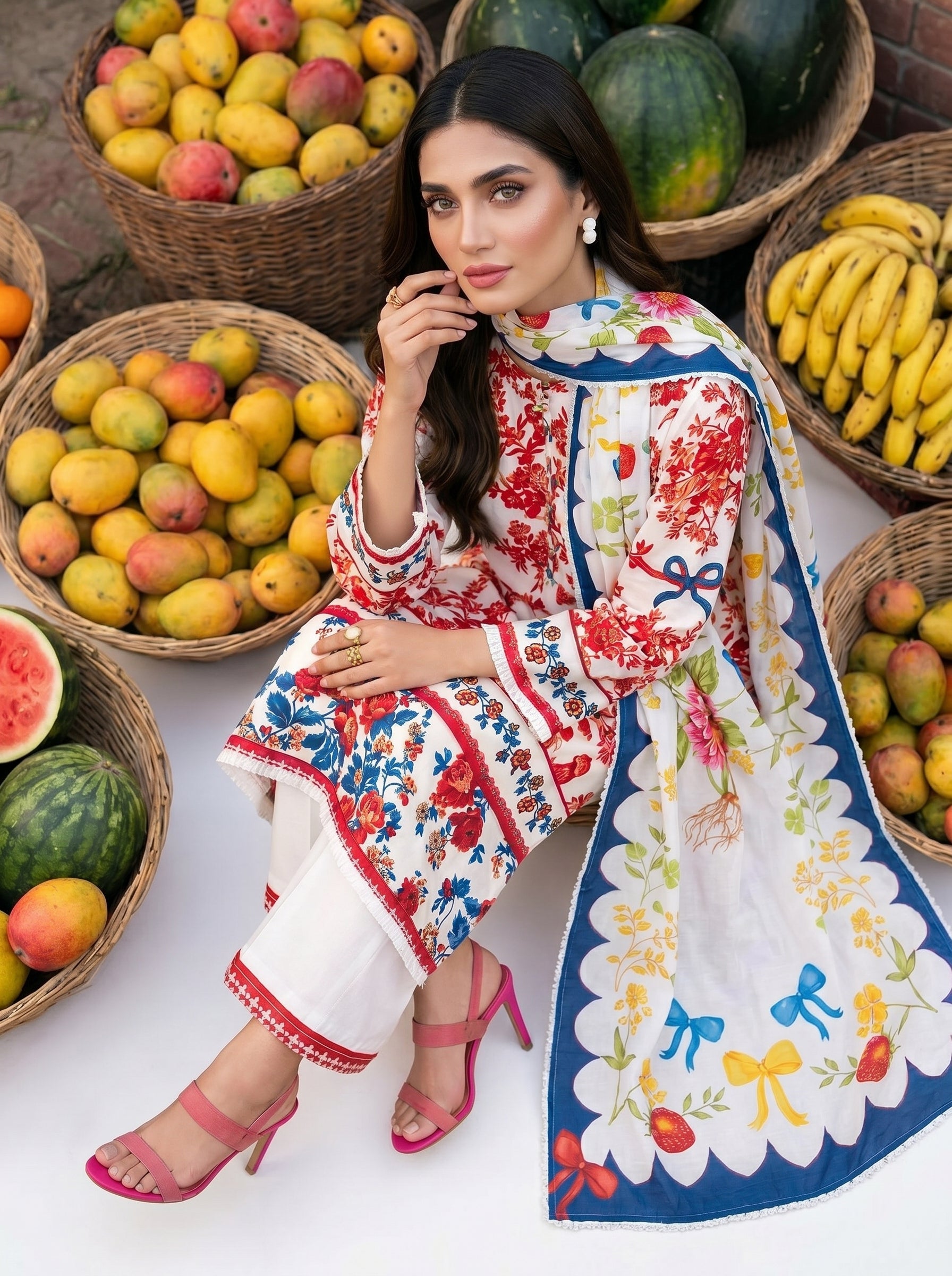 S-368 3PCS Lawn Printed Dress With Voile Chiffon Dupatta