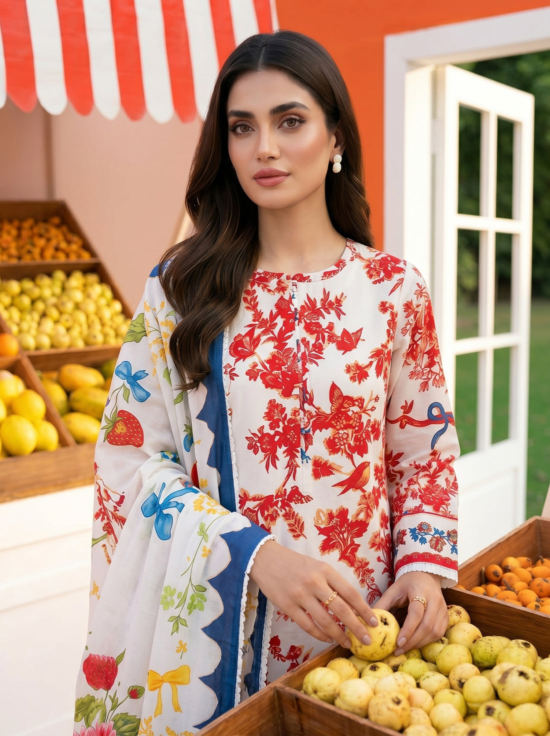 S-368 3PCS Lawn Printed Dress With Voile Chiffon Dupatta