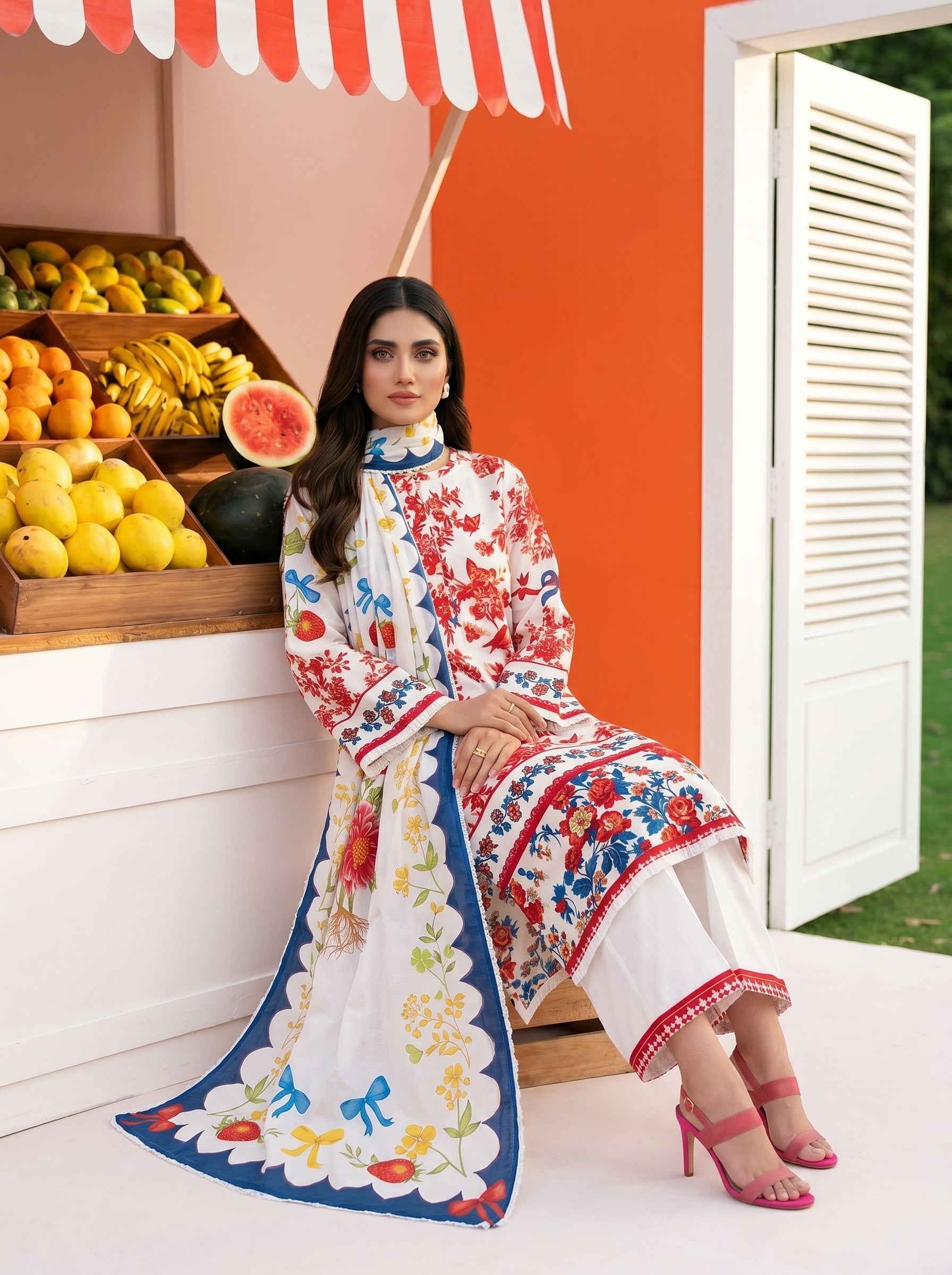 S-368 3PCS Lawn Printed Dress With Voile Chiffon Dupatta