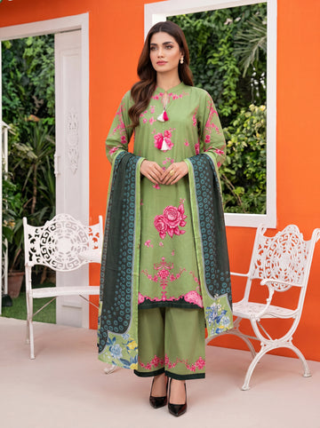 S-369 3PCS Lawn Printed Dress With Voile Chiffon Dupatta