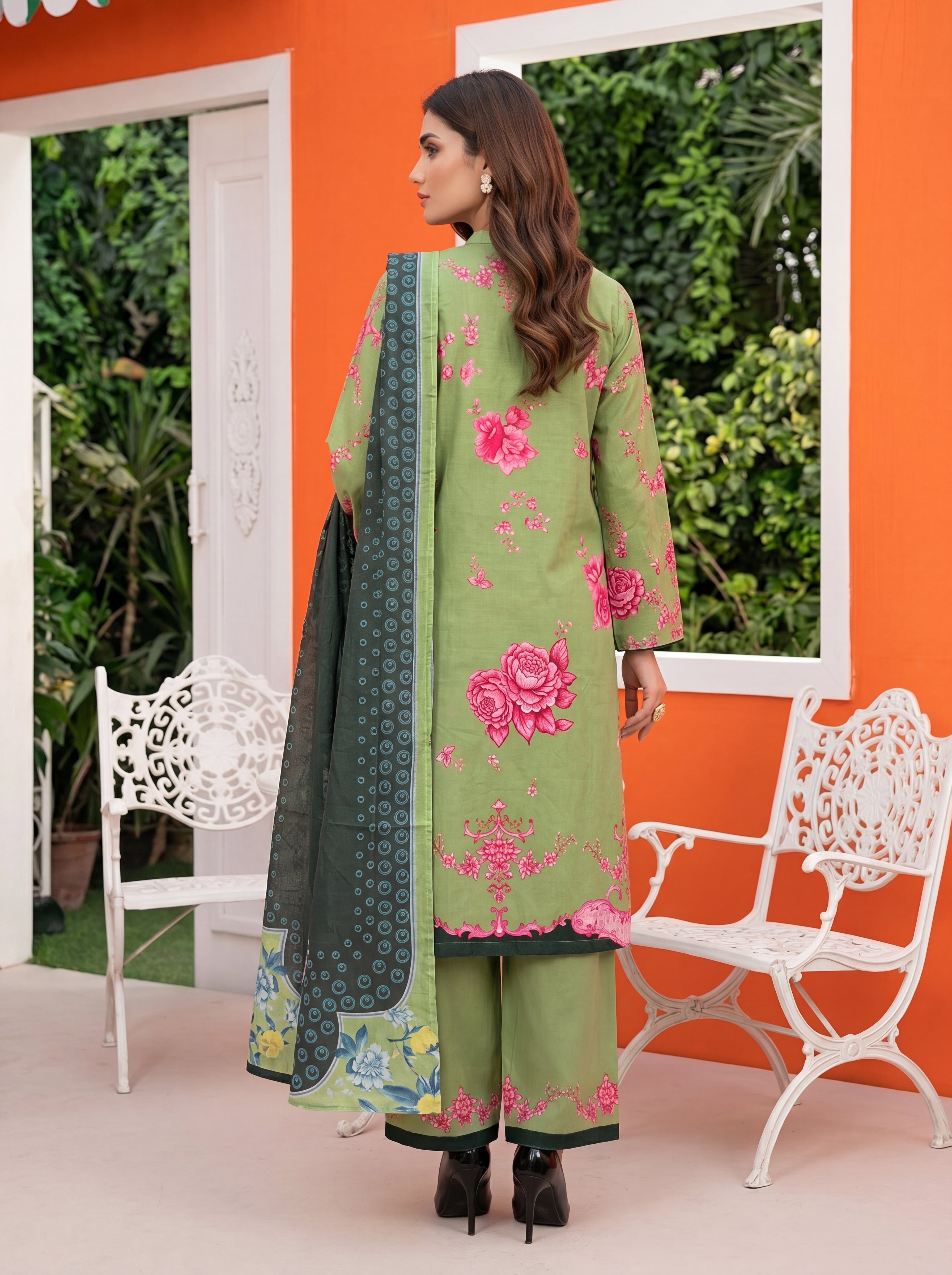 S-369 3PCS Lawn Printed Dress With Voile Chiffon Dupatta